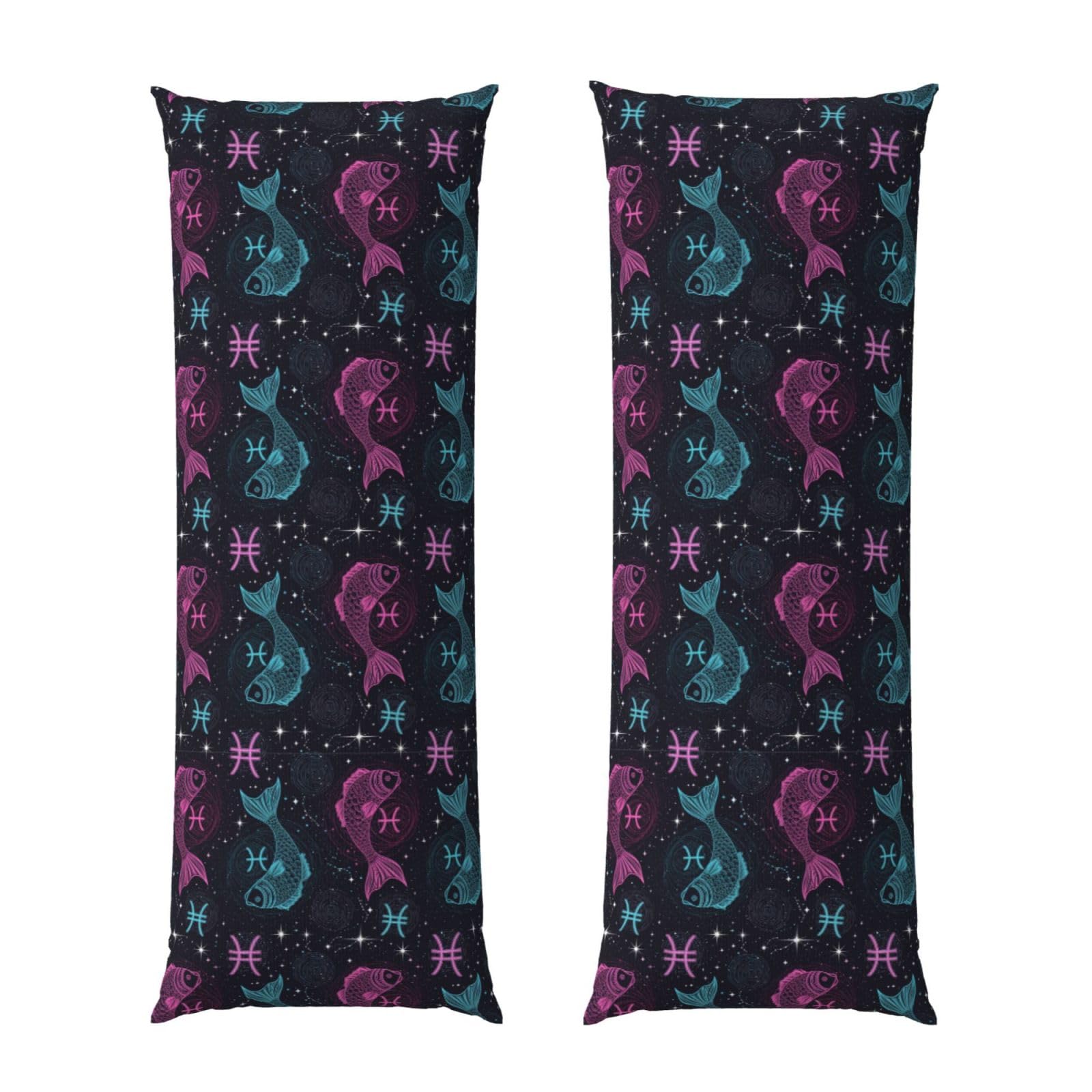 Body Pillowcase 20x54, Neon Fish Zodiac Pisces, Plush Velvet Pillow Cover with Zipper, Cozyffy Rectangular Cushion Case for Couch Bed Home Hotel