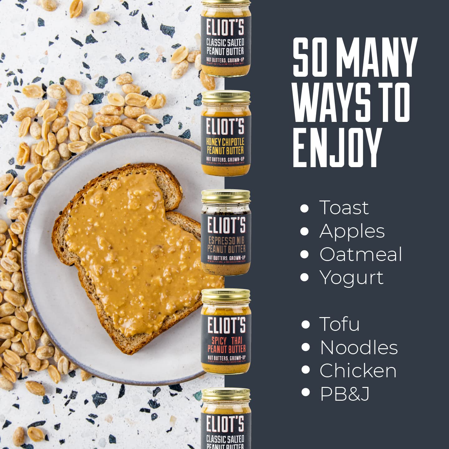 Eliot's Nut Butters Natural No Sugar Added Crunchy Peanut Butter, Low