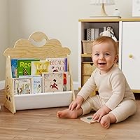 Montessori Wooden Kids Bookshelf - Low Profile Toddler Bookcase for Nursery, Kids Room, Classroom - Safe, Easy Assembly Organizer