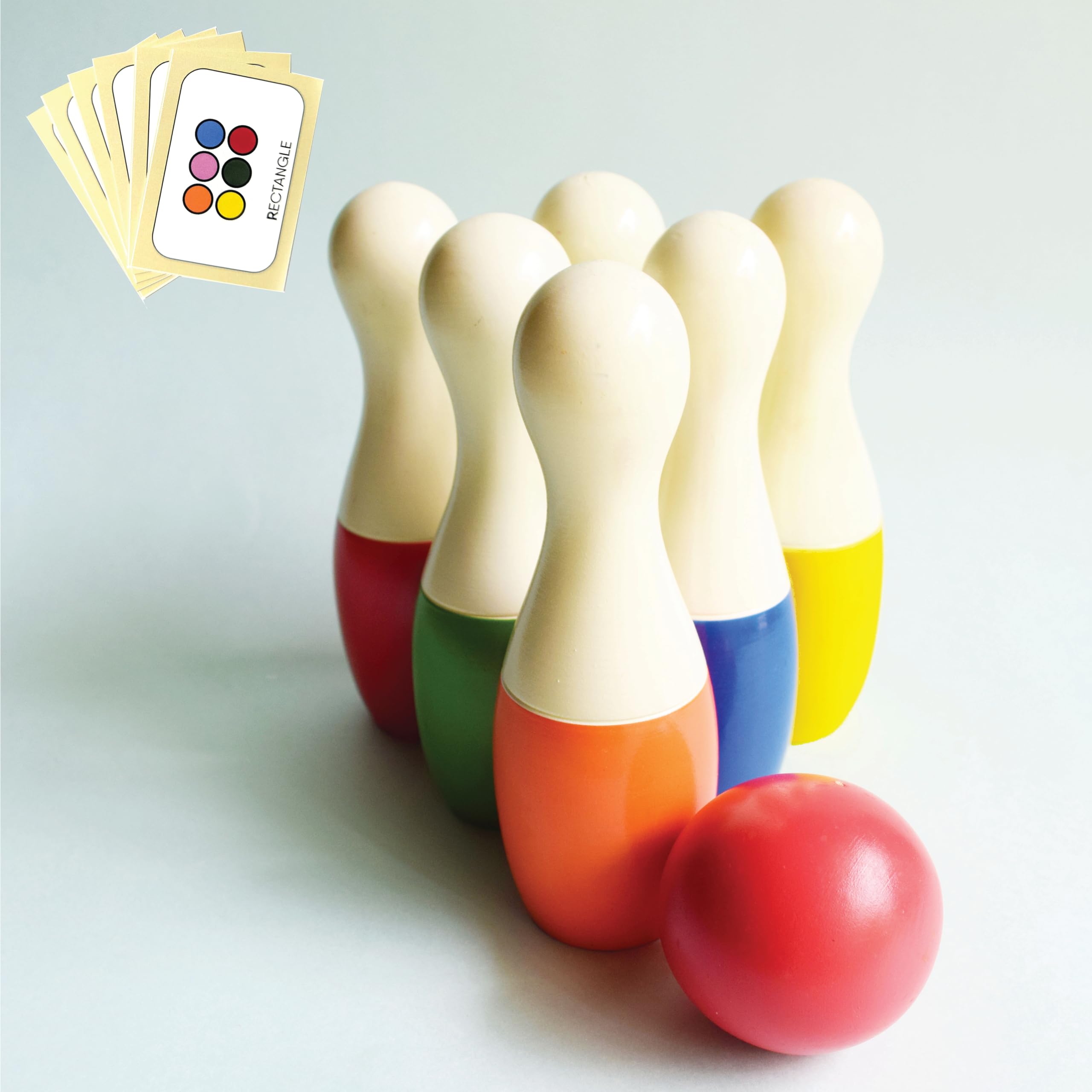 Chiguroo Bowling Pins Set (Large, Multi-Colour) with Shape Learning Cards - for Kids (2+ Years) | Handcrafted Wooden Toy | Non-Toxic | Fun Educational Toy | Family Activity Game | Gift for Kids (B0D4HT92N8) Amazon Price History, Amazon Price Tracker