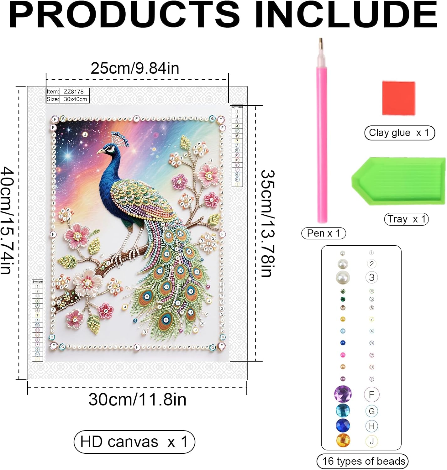 WSLWXSHM Pearl Diamond Painting Kits for Adults Peacock, 5D Special Shape Diamond Art Kits for Beginners, Crystal Rhinestones Diamond Painting for Home Wall Decoration Gift 12×16inch/30×40cm Animal