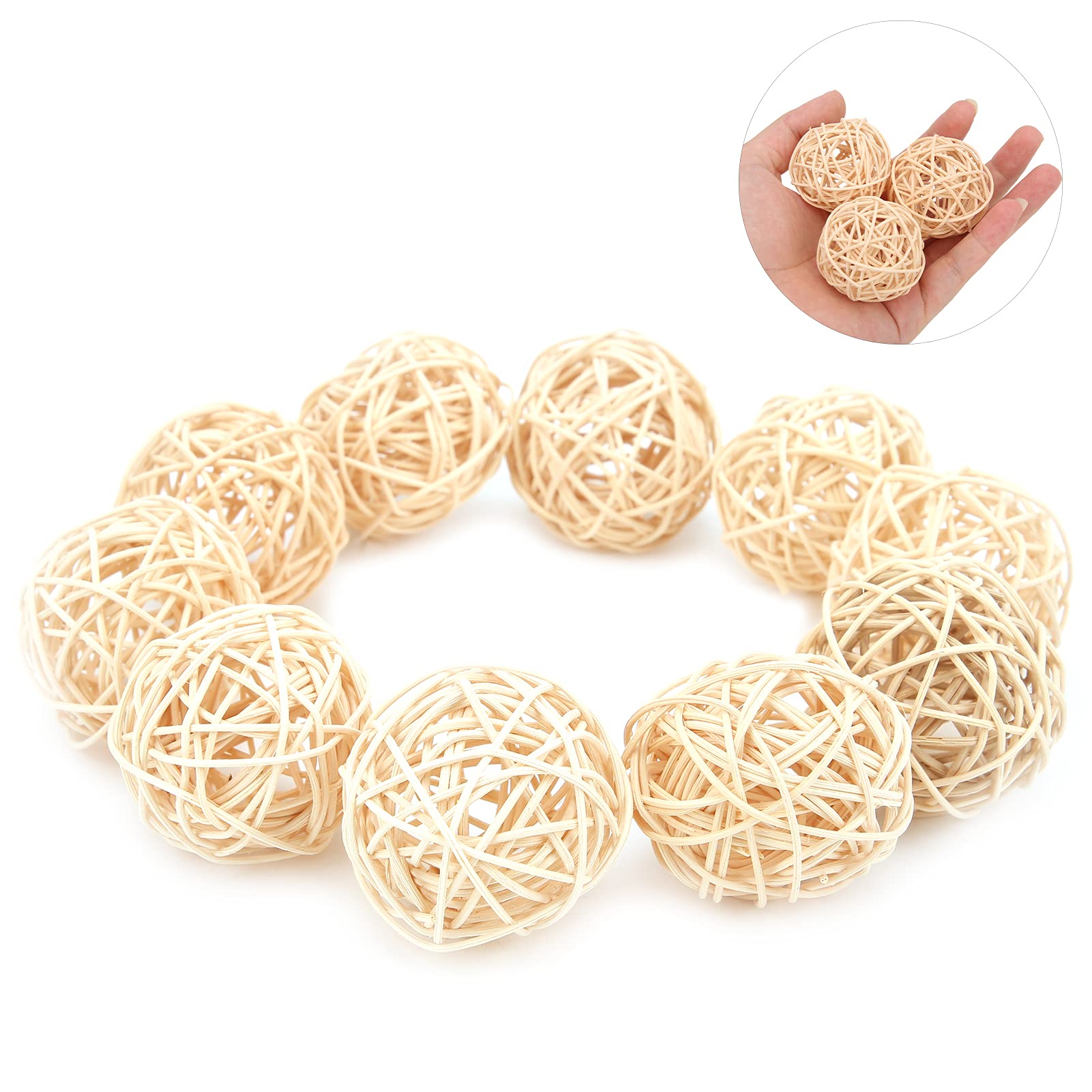 10Pcs Rattan Balls, Parrot Parakeet Chewing Toys Rattan Balls for Parakeet Budgie Cockatoo Hanging DIY Crafts