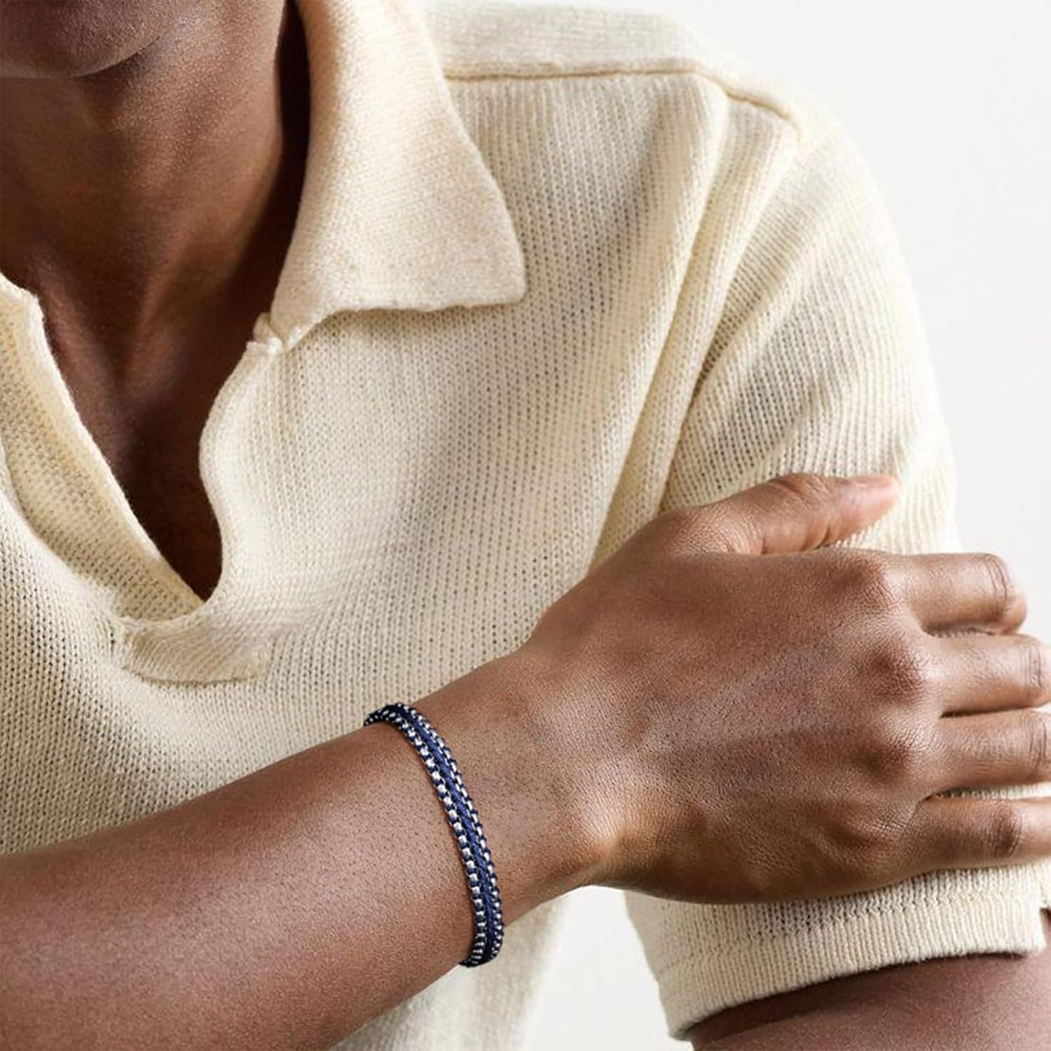 Men's Braided Bracelet Valentine's Day Gifts for Him, Stainless Steel Bracelet with Nylon Rope String for Men, Minimalist Handmade Fashion Jewelry Gift - Image 2