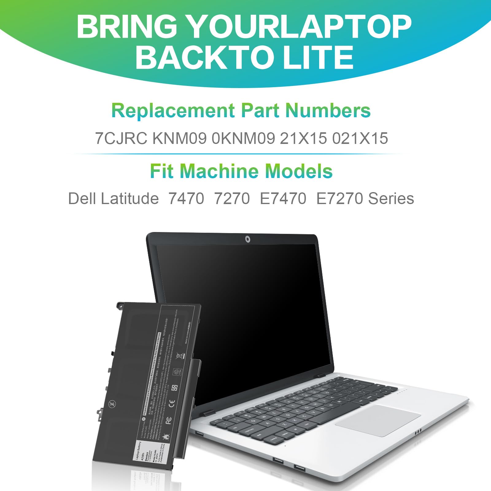 Futurebatt 7CJRC Laptop Battery for Dell Latitude 7470 7270 E7470 E7270 Battery 7CJRC KNM09 0KNM09 21X15 021X15 TX283 0TX283