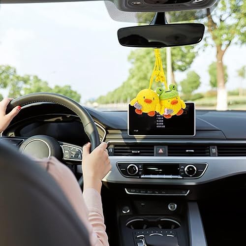 DJZNDINGJIEJIE Lindo con cuchillo de ganchillo de pato retrovisor para colgar en el espejo retrovisor, decoración estética para el espejo retrovisor