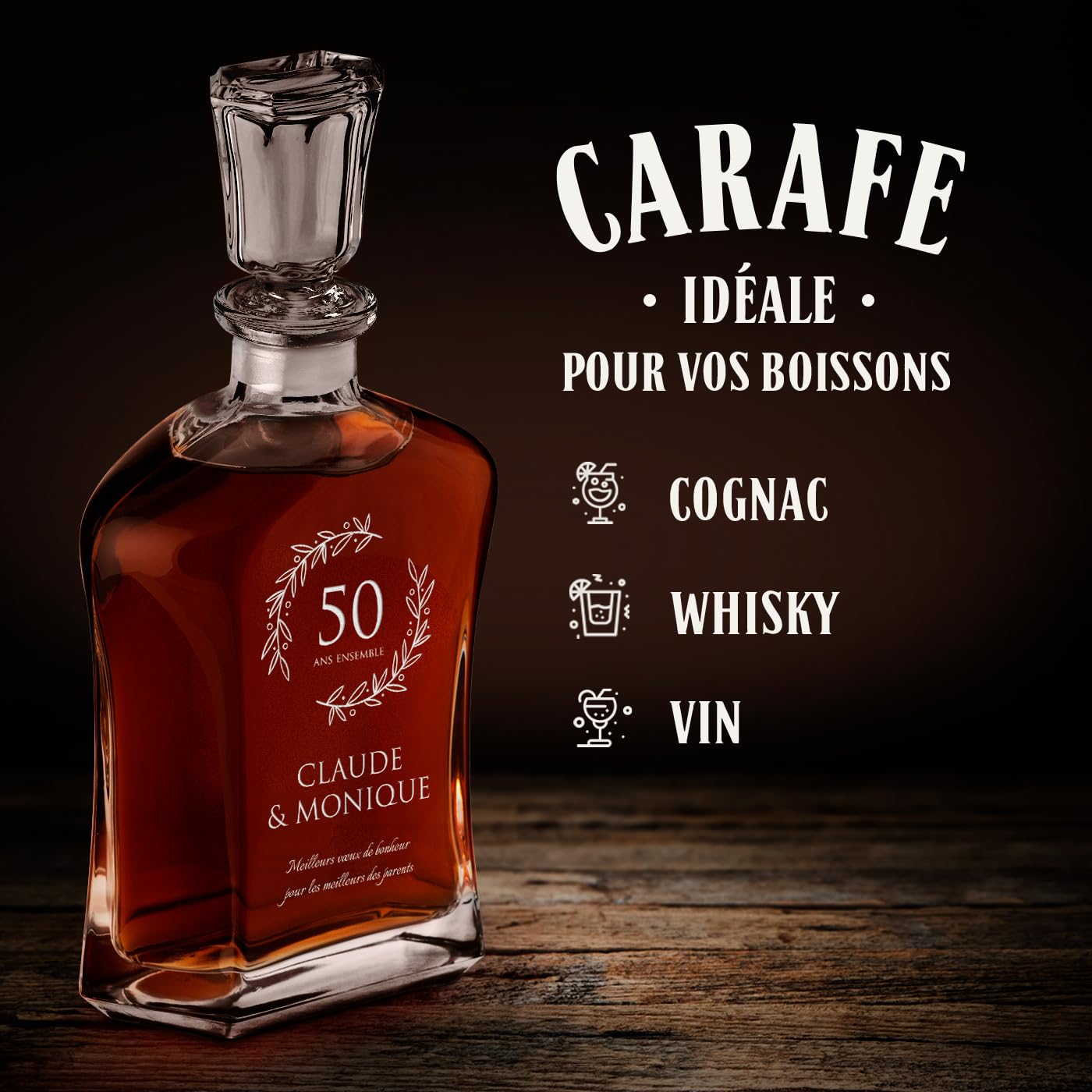 Maverton Ensemble de Carafe en Verre Personnalisé a Whisky Rhum Cognac Avec 6 Verres a Whisky Gravés Cadeau Personnalisé Couple - 700 ml Service Universel Verre a Whisky et Carafe - Ensemble