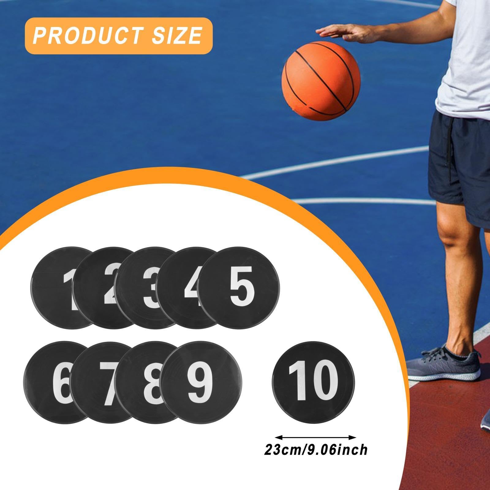 10 Marcadores de Suelo Numerados, Almohadillas de para Entrenamiento de de Juego, Marcadores de Disco Planos para Entrenamiento de Fútb