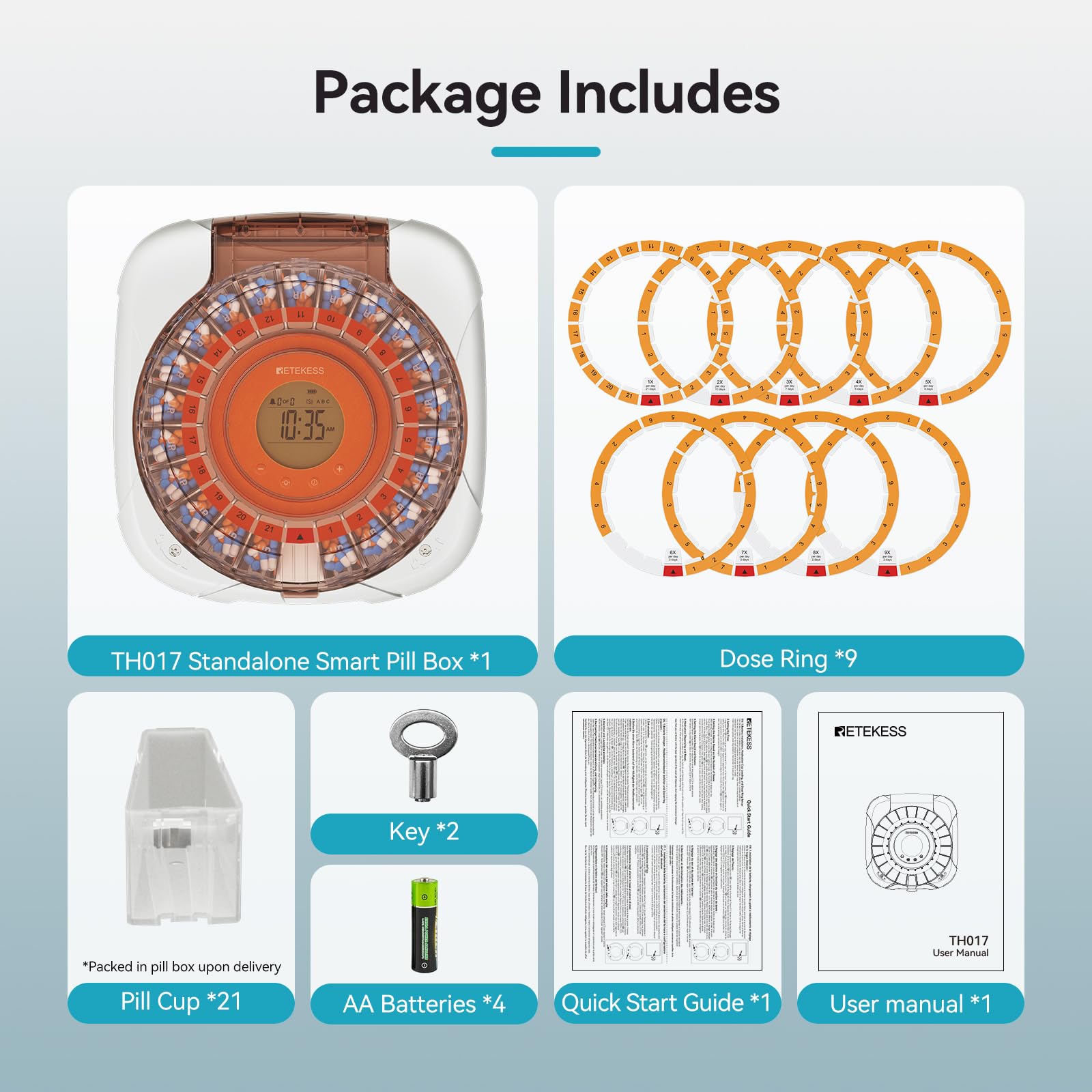 Retekess TH017 Distributeur Automatique de pilules, Distribution Automatique des Médicaments, Facile à Utiliser, 21 Compartiments, Fonction Mémoire en cas de Coupure de Courant, pour les Personnes âgé