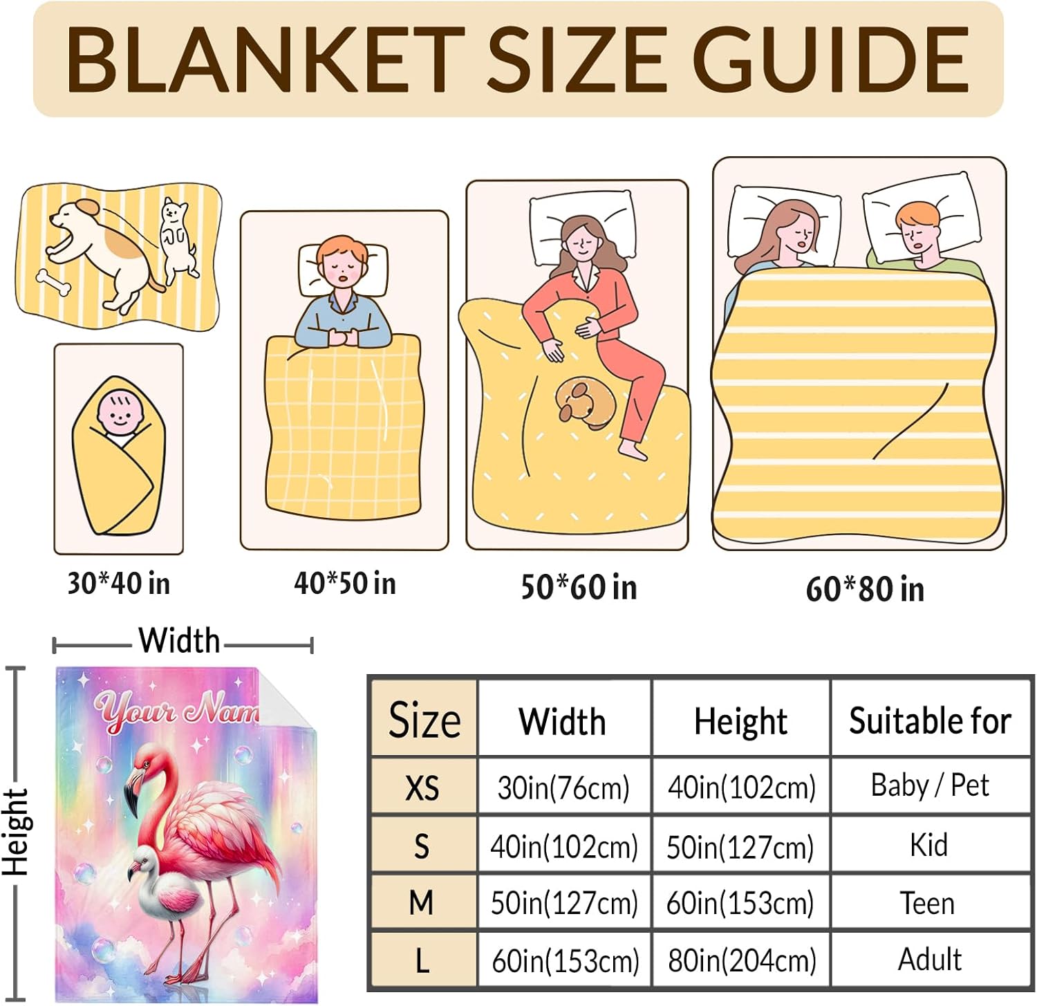 Personalized Flamingo Blanket for Girls Women, Custom Throw Blankets for Kids Adults Daughter, 50x60 Inches Soft Cozy Decor Throw for Sofa Couch Chair Bed Office Travel
