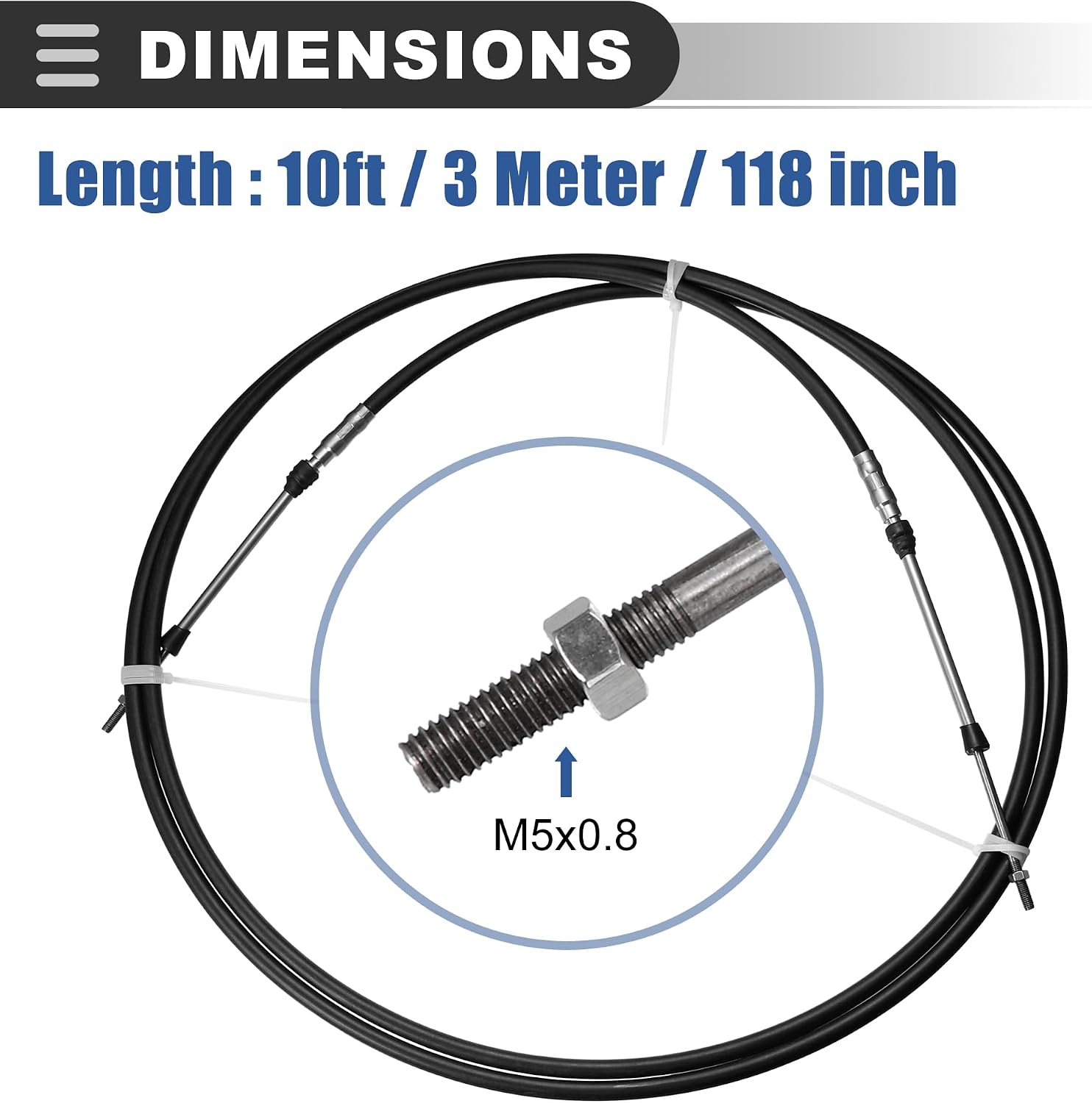 Motoforti Universal Marine Boat Throttle Shift Control Cable, 3M/10FT, Stainless Steel Rubber, Black, 2 Pc