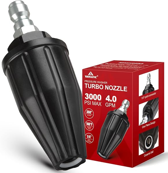 YAMATIC Pressure Washer Tips Turbo Nozzle, 360° Rotating Spray Turbo with 1/4 Quick Connector, Compatible with Ryobi, G