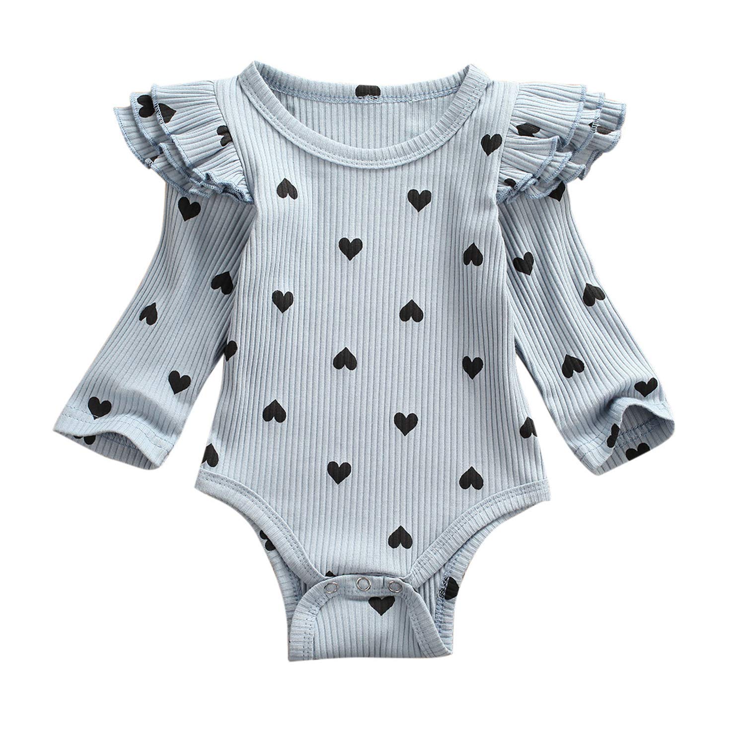 Cikixz Women's Blue Newborn Infant Baby Girl Clothes Long Sleeve Romper Bodysuit Top Outfit (, 12-18M)