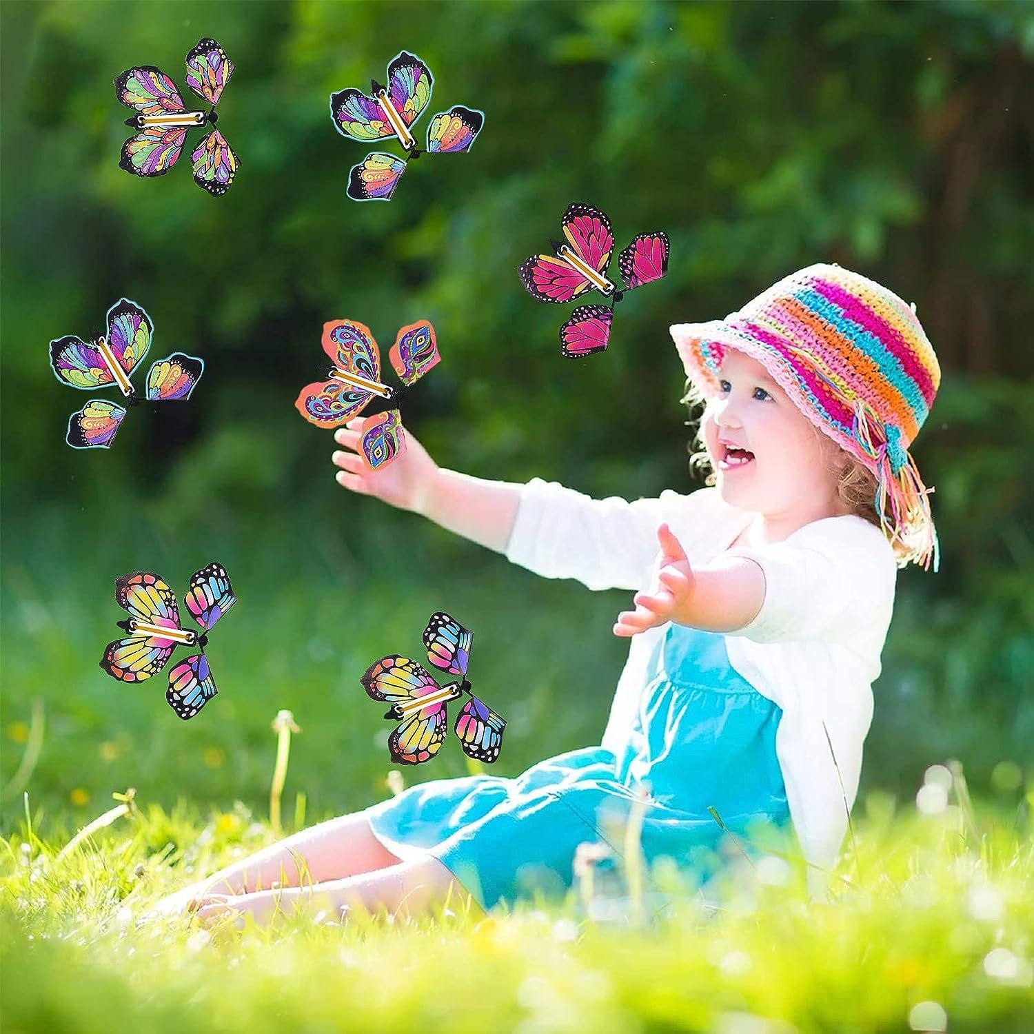 15 farfalle volanti magiche, biglietti a farfalla meccanica, con elastico alimentato a farfalla, giocattolo magico per spettacoli di scena, regali di compleanno, regali a sorpresa per bambini