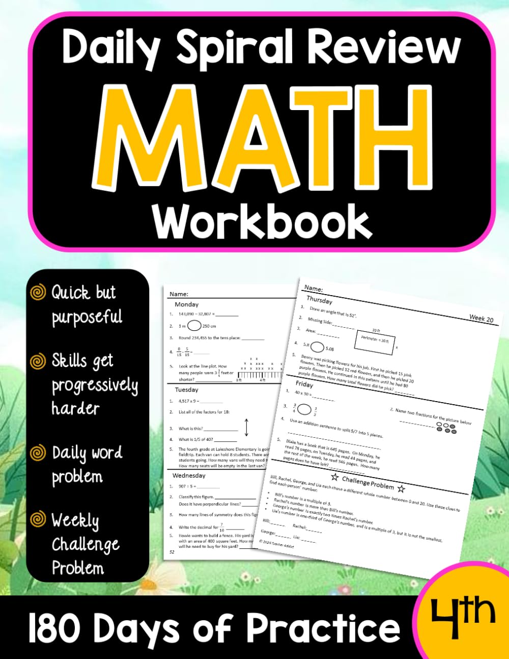 Daily Spiral Review Math Workbook for 4th Grade: Math Practice Workbook