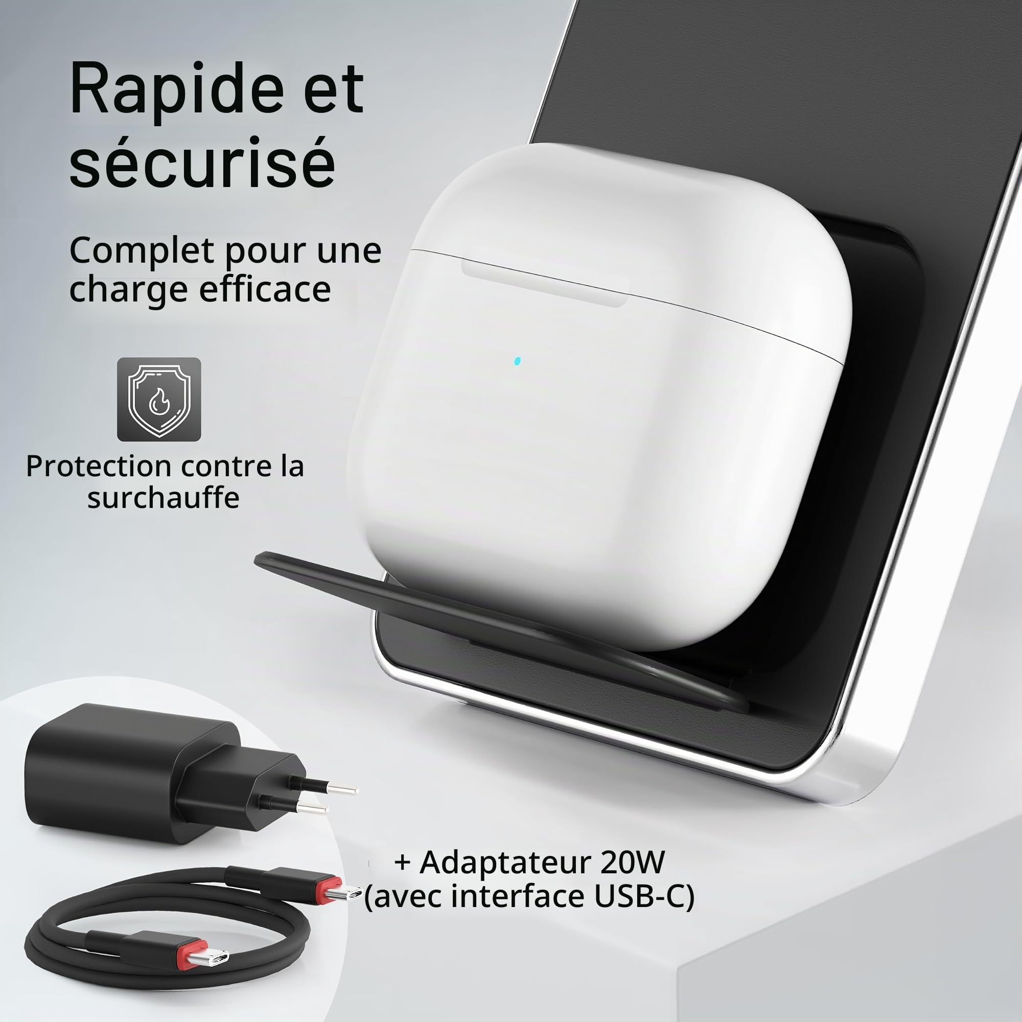 Chargeur à Induction 3 en 1 Compatible MagSafe en Aluminium – Station de Charge Apple pour iPhone, Apple Watch et AirPods – Support Pliable avec Adaptateur 20W, Charge Rapide