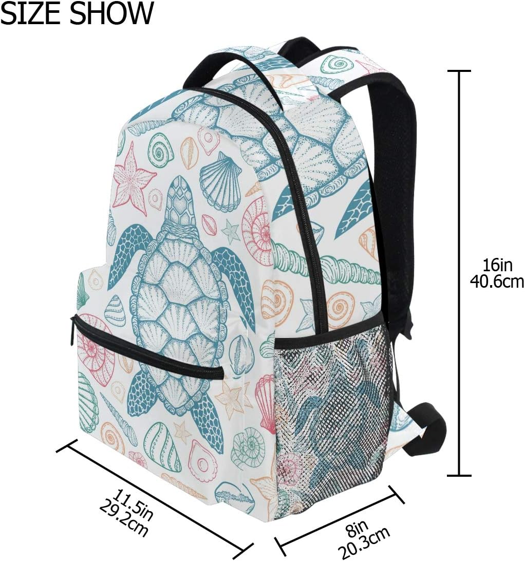 senya School Backpack Sea Turtle Starfish Shells Bookbag for Boys Girls Travel Bag One Size