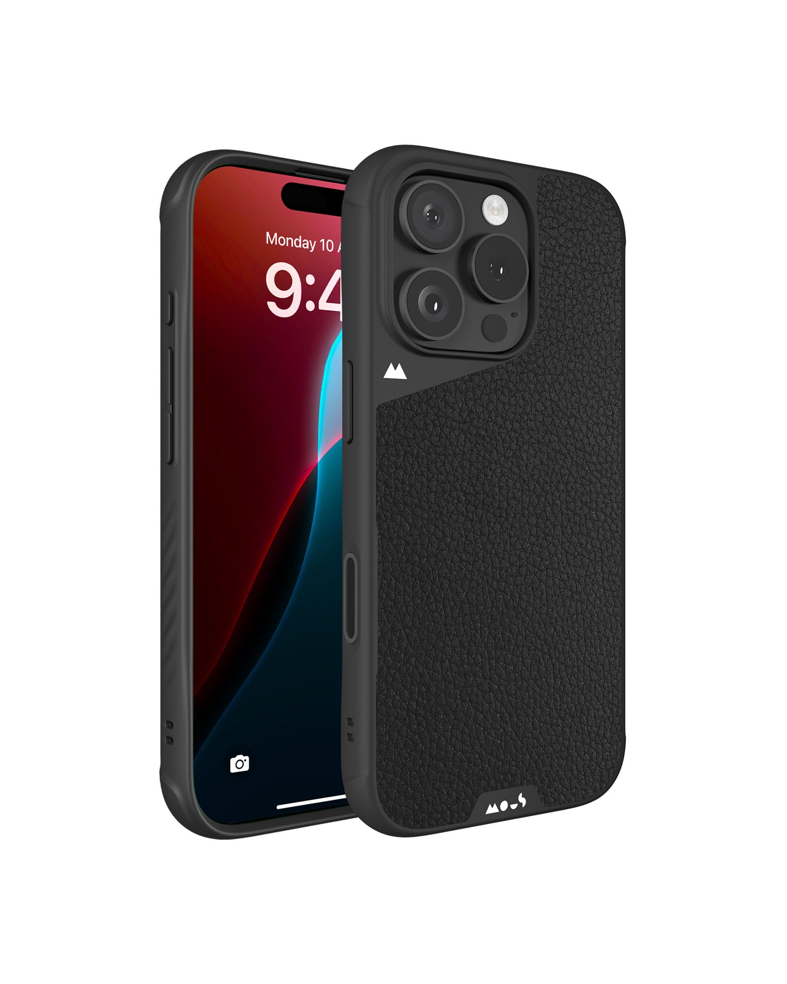 Mous Etui do iPhone'a 16 Pro Case MagSafe kompatybilne z przyciskiem sterowania kamerą - Limitless 6.0 - Czarna skóra - Ochronne, odporne na wstrząsy etui na telefon