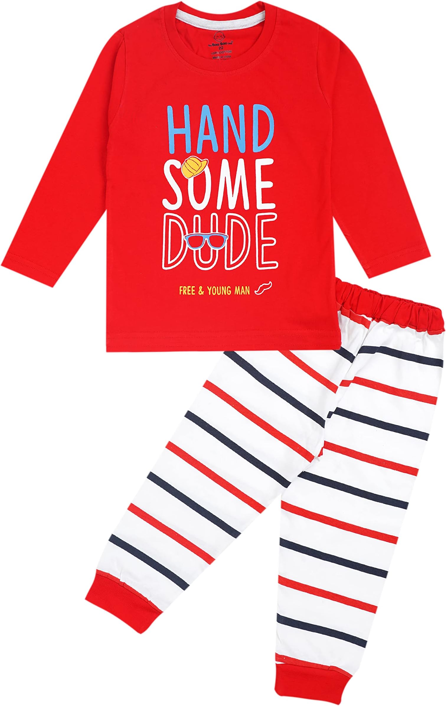 The Boo Boo ClubThe Boo Boo Club Kid's Soft Cotton Full Sleeves T-Shirt with Pant/Pyjama Set Unisex Kids Clothing Set