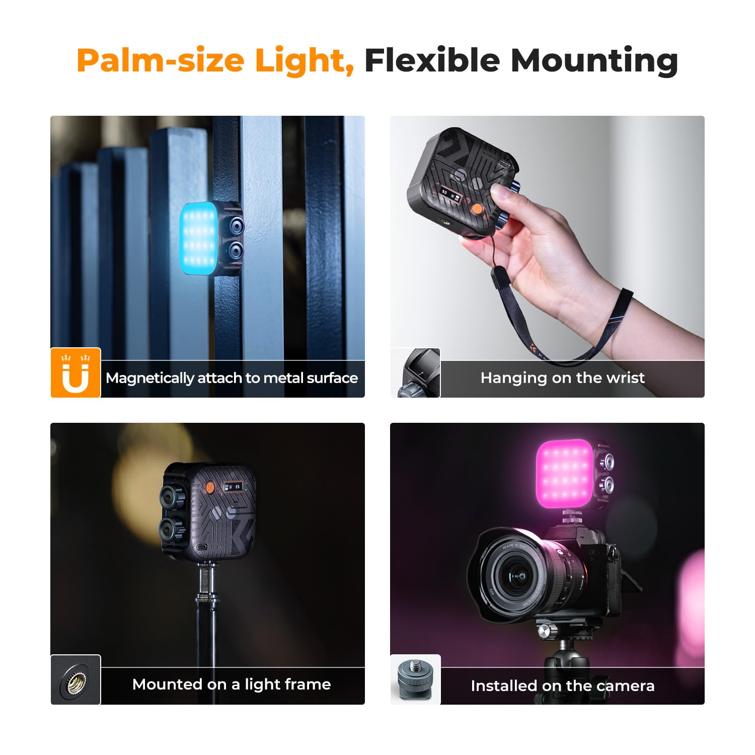 K&F CONCEPT RGB videolamp, 360° Full Color Draagbare Fotografie Licht w 21 Lichteffecten, 2500K-9900K CRI 96 LED Camera Licht voor Vlogging Selfie Studio, Wit