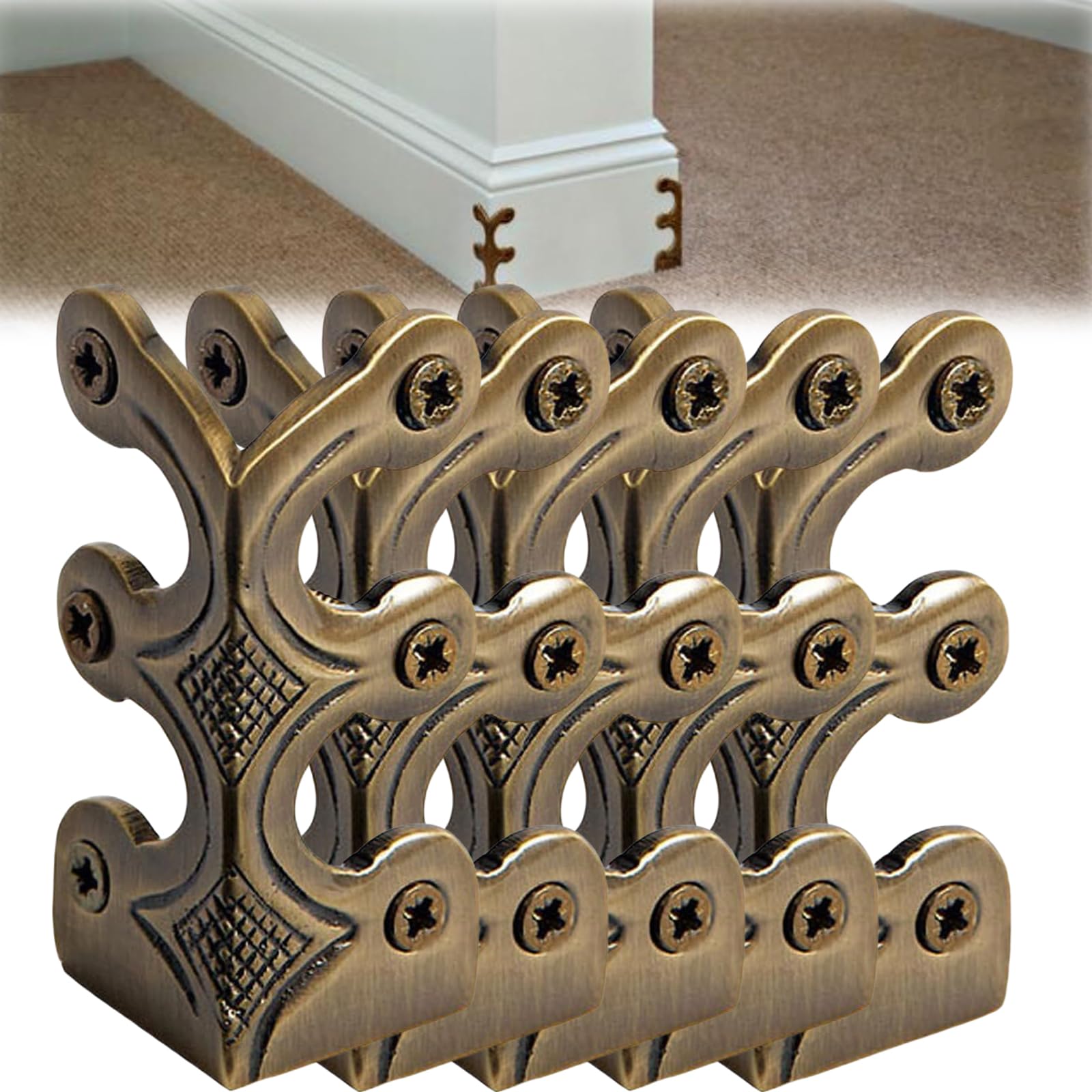 Skiffers Baseboard Corner Protectors, Solid Brass Skirting Board Corner Protectors, Decorative Protector Cover, Vintage Brass Corner Protectors for Skirting Boards (Copper 5Pcs)