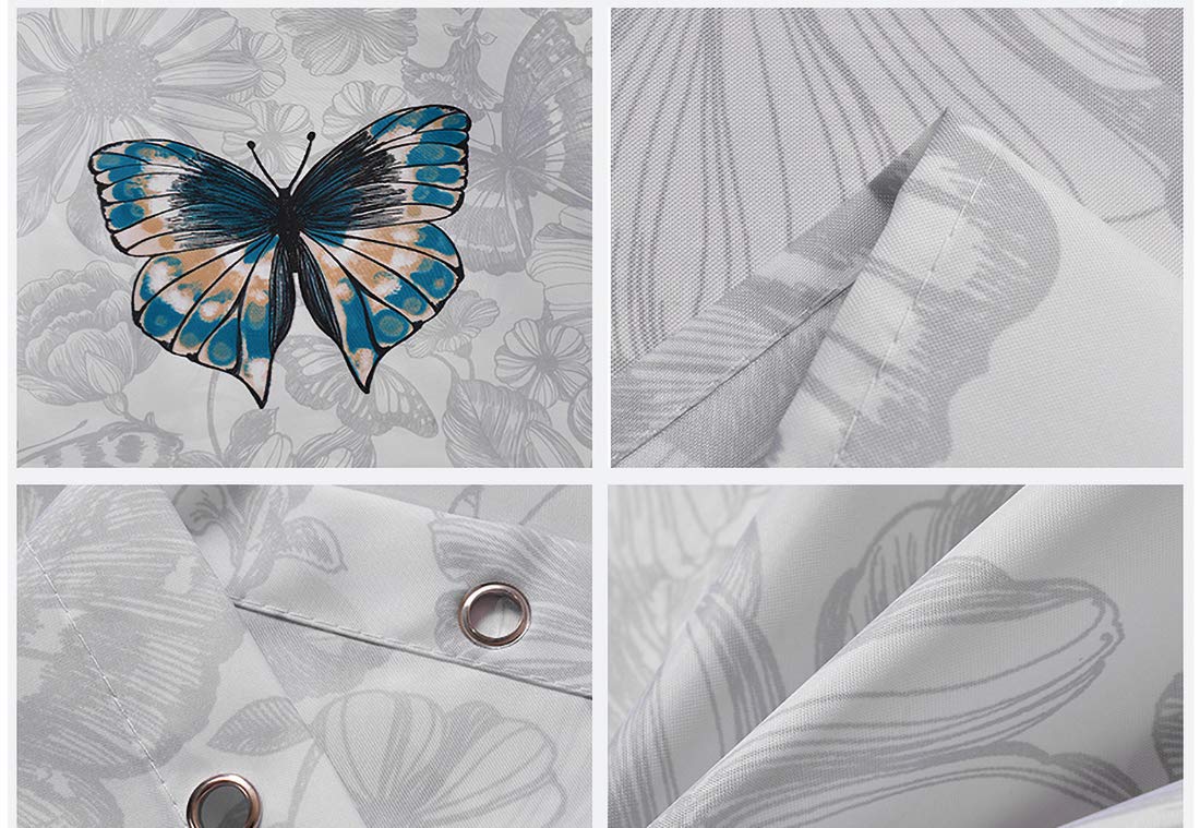 GONOVE Shower Curtain for Bathroom 200 x 200 cm Anti-Mould Mildew Resistant Waterproof Polyester Fabric Butterfly Shower Curtain Liner Bath Curtain with Hooks, Washable and Weighted Hem — view 4