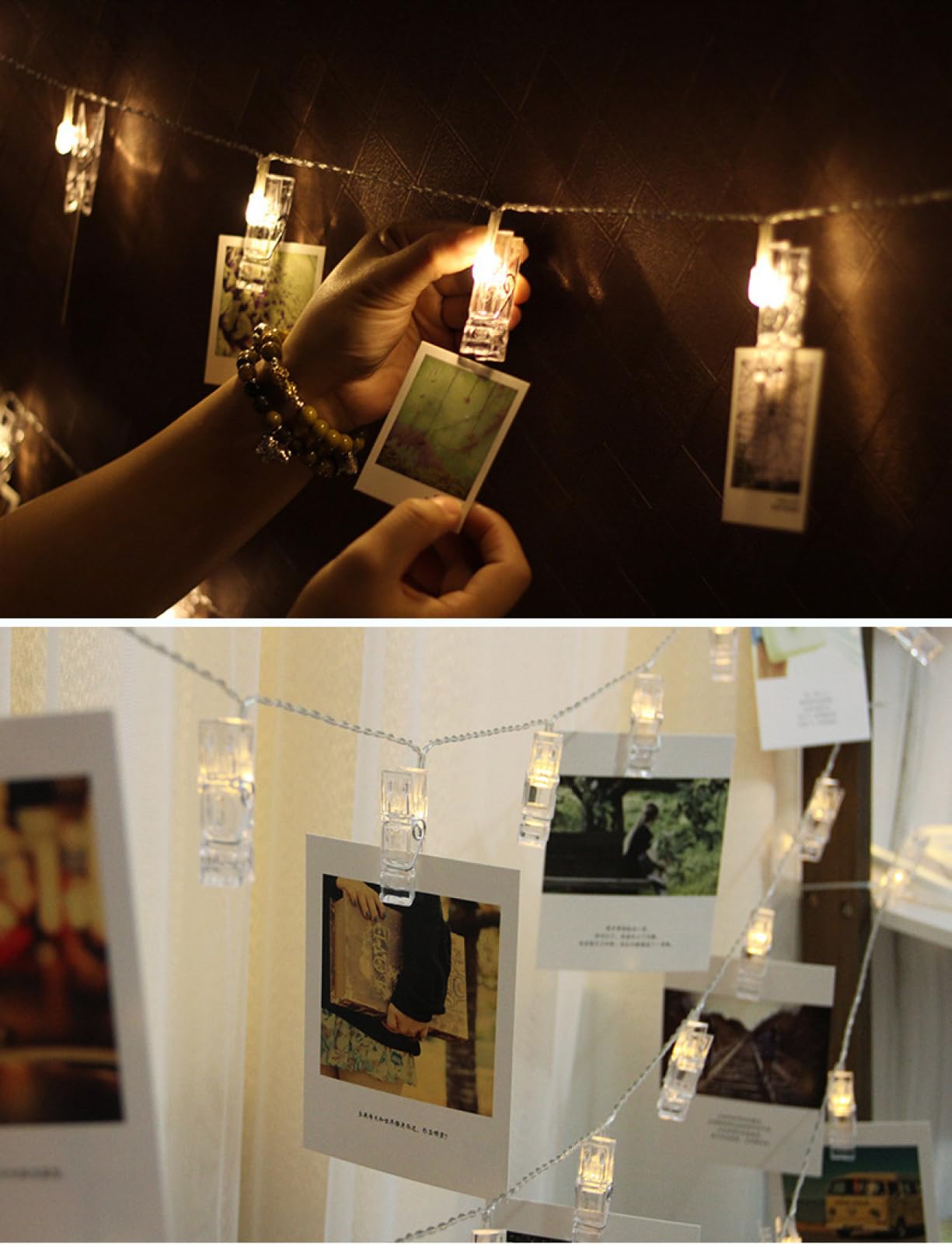 Cadena De Luces Decor Con Clip Para Fotos Creativas|Lámpara Ambiental Colgante De Alambre Cobre LED|Luces De Hadas Para Fiestas De Cumpleaños Y Vacaciones,Blanco Cálido,10m(32.8 Pies)-80LED-Batería