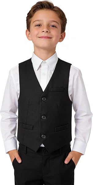 LOLANTA Gilet da Cerimonia per Ragazzi, Gilet da Smoking Monopetto Completamente Foderato per Matrimonio 7–14 Anni - 1