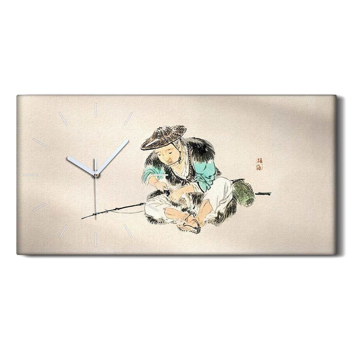 Horloge sur Toile Pêcheur Asiatique 60x30cm Art Moderne Salon Chambre