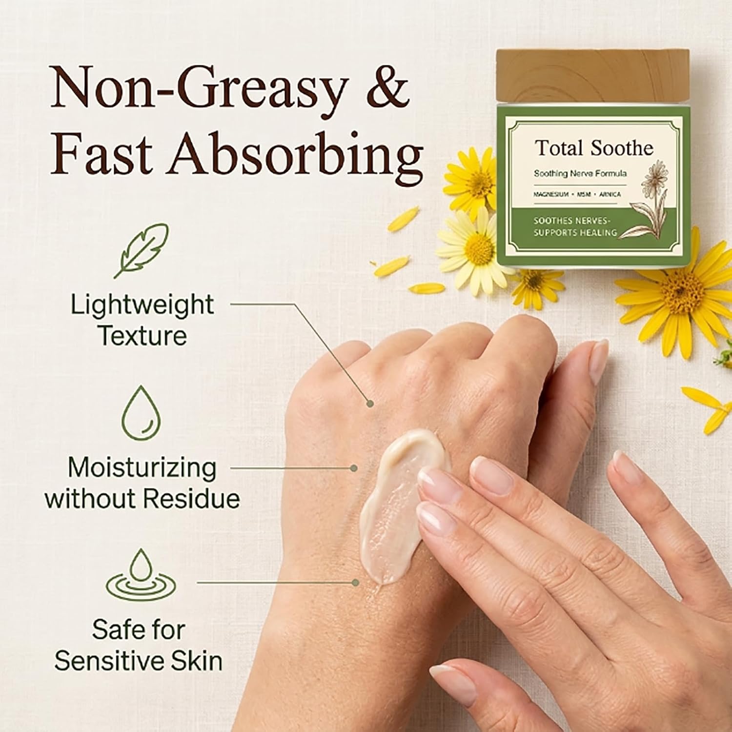 Magnesium Cream with MSM and Arnica, Fast-Absorbing Non-Greasy Massage Cream for Daily Comfort (Green)