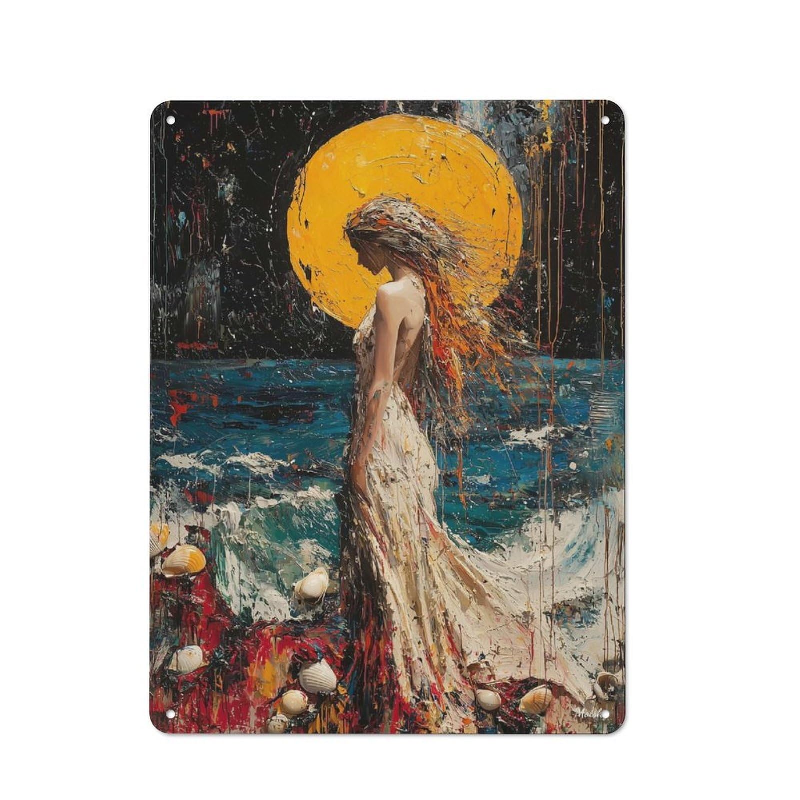 Junmoney Expressionist The Birth Of Venus – Bold Conte Shed Metal Sign With Mporary Art Reinterpretation Design 40X30cm, Vintage Porch Wall Decor For Patio Bar, Workshop, Shed Or Kitchen