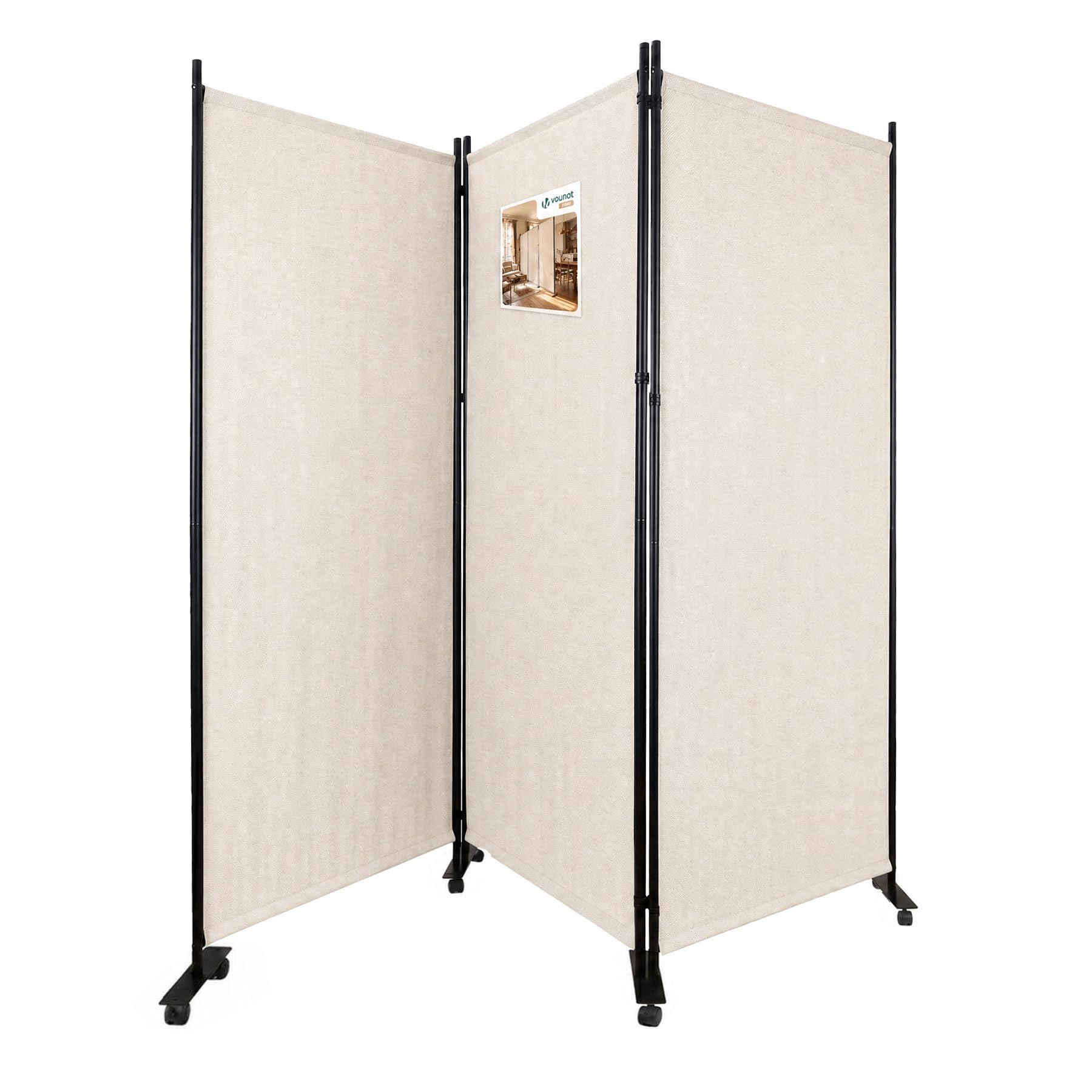 VOUNOT® Separe Divisorio Interno a 3 Pannelli con Ruote, Paravento Pieghevole Autoportante Privacy per Salotto, Camera da Letto e Ufficio, 262 x 30 x 180 cm, Beige