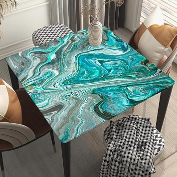 JCETUNO Square Fitted Table Cover Gold Marbling Texture Design Pattern Background Elastic Edged Tablecloths for Outdoor Indoor Party, Fitted for 30"x30" Square Table, Style 154