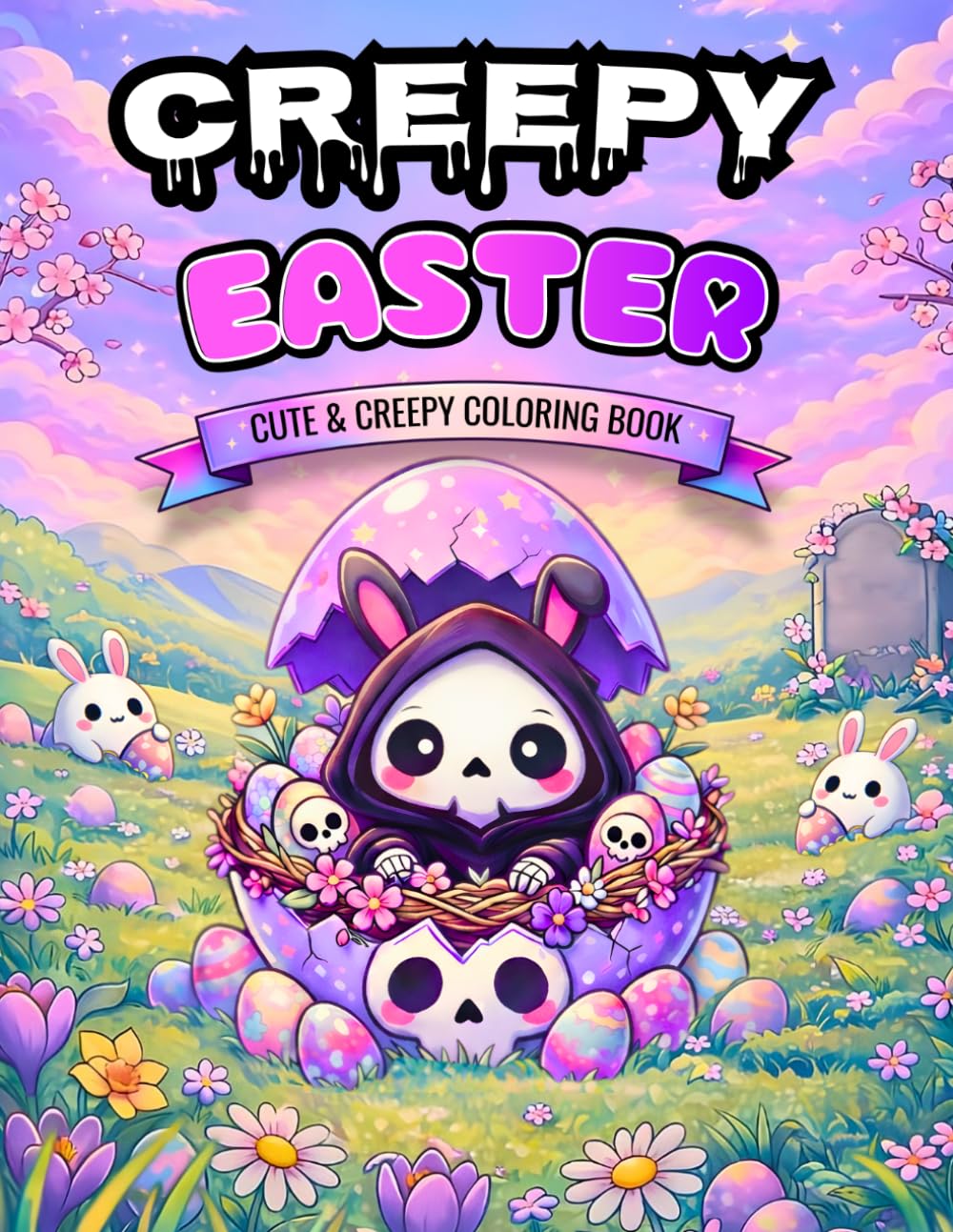 Creepy Easter: A Spooky Cute Coloring Book: 50 Unique Kawaii Horror Designs with Pastel Goth Bunnies, Gothic Skulls, and Macabre Spring Scenes – Perfect Easter Basket Stuffer for Teens and Adults