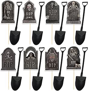 36-Piece Halloween Cupcake Toppers Set - Tombstone Graveyard Decor With Mini Shovel Spoons