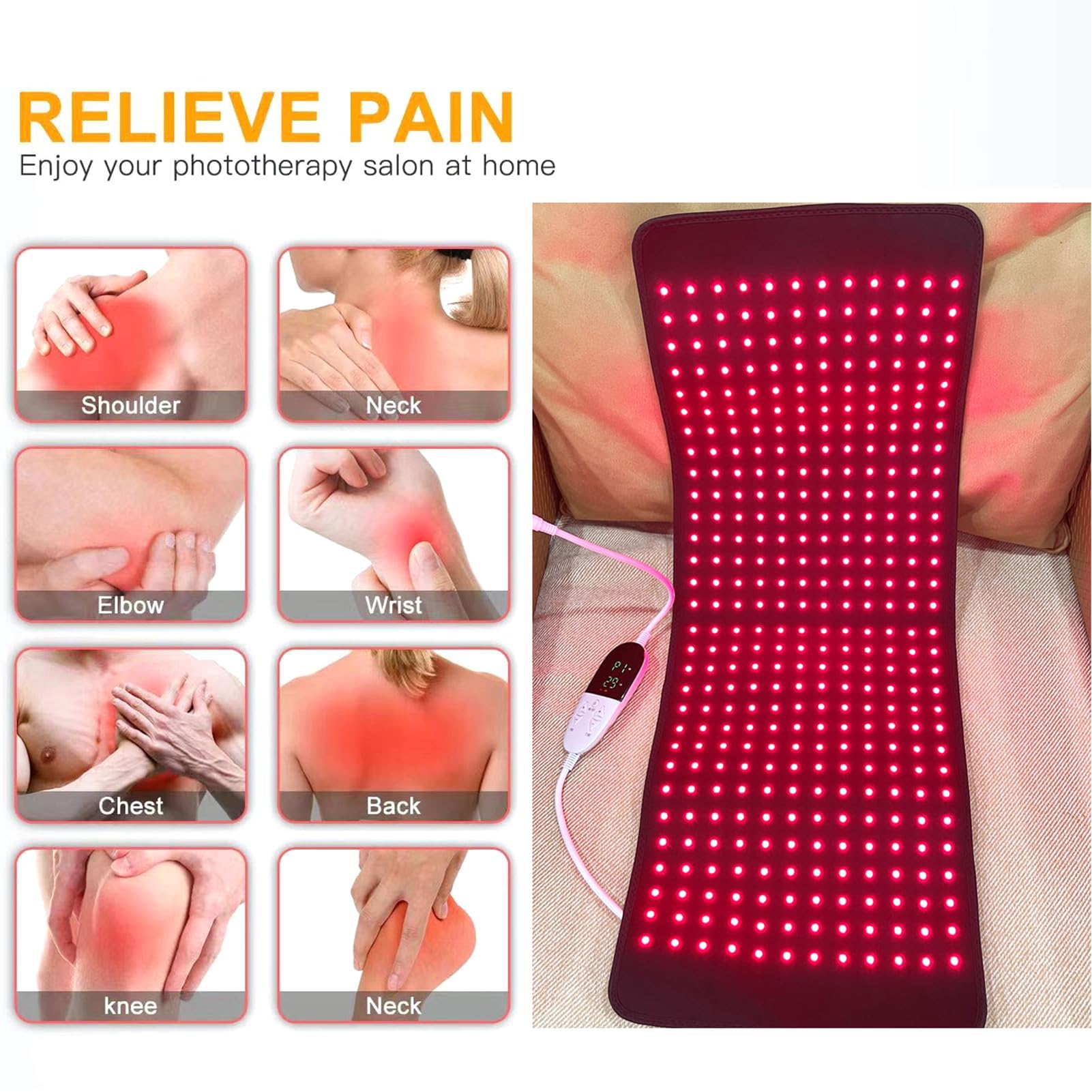 Almohadilla de Terapia de Luz Roja de 360 ​​Piezas para El Cuerpo,Dispositivo de Terapia de Luz Roja Infrarroja con Longitudes de Onda de 660nm y 850nm,Tiempo y Brillo Ajustables
