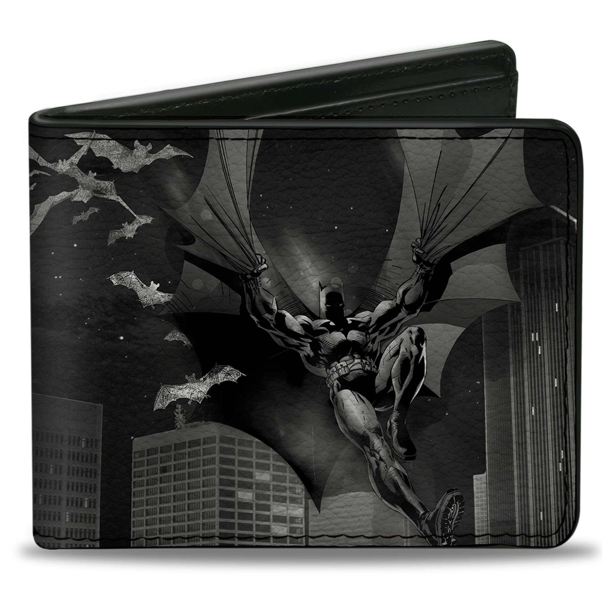 Buckle-Down Batman Bifold Wallet, Black, 4.0 x 3.5 Inches, Vegan Leather,