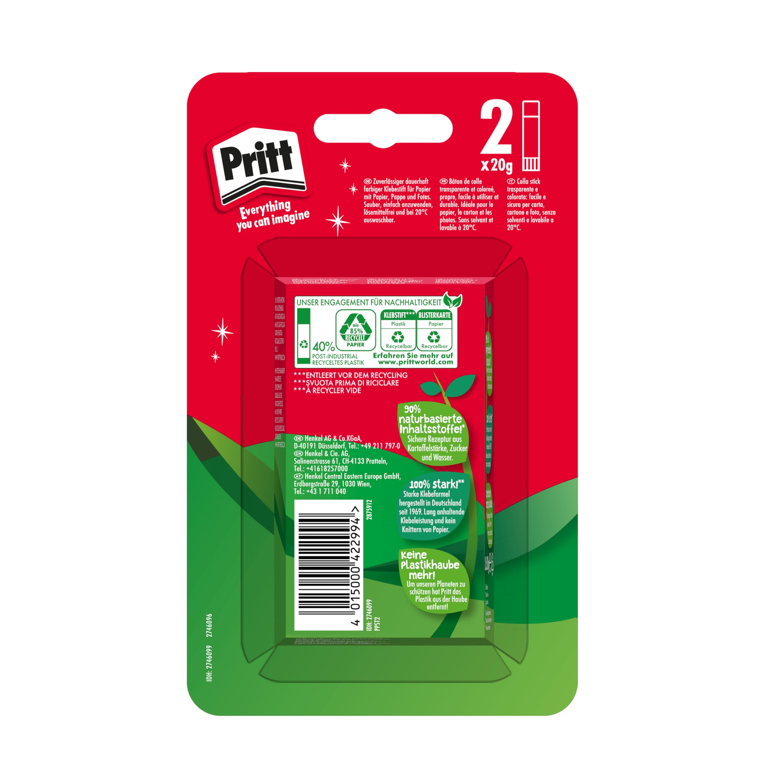 Pritt PPST2 - Colla stick, 2 pz, colore: Rosa