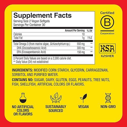 Miniatura 6 de Bragg Suplemento vegano Omega 3  Algas marinas de origen sostenible  Ayuda a apoyar la salud cerebral ocular y cardíaca  Incluye ácidos grasos EPA y