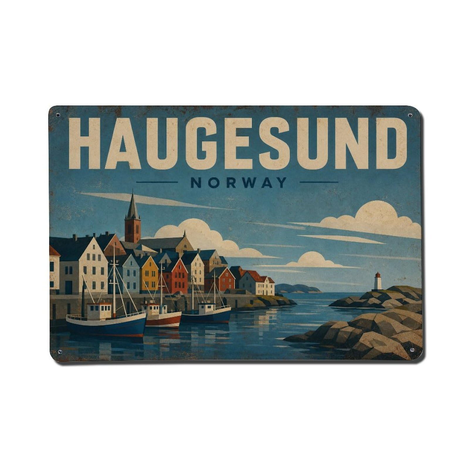 Metal Tin Sign Vintage Travel Norway Haugesund