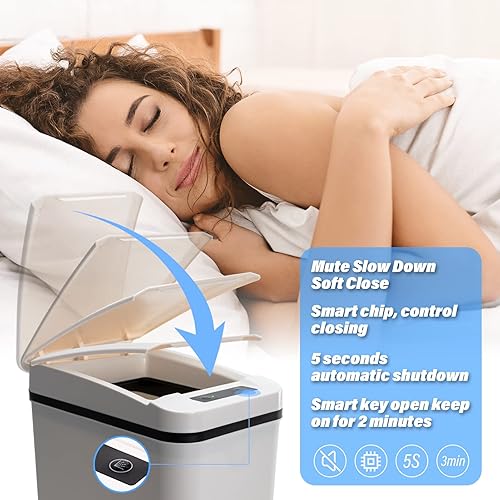 Miniatura 6 de Cubo de basura automático de 2.5 galones, pequeño sensor de movimiento, sin contacto, para baño, cocina, sala de estar