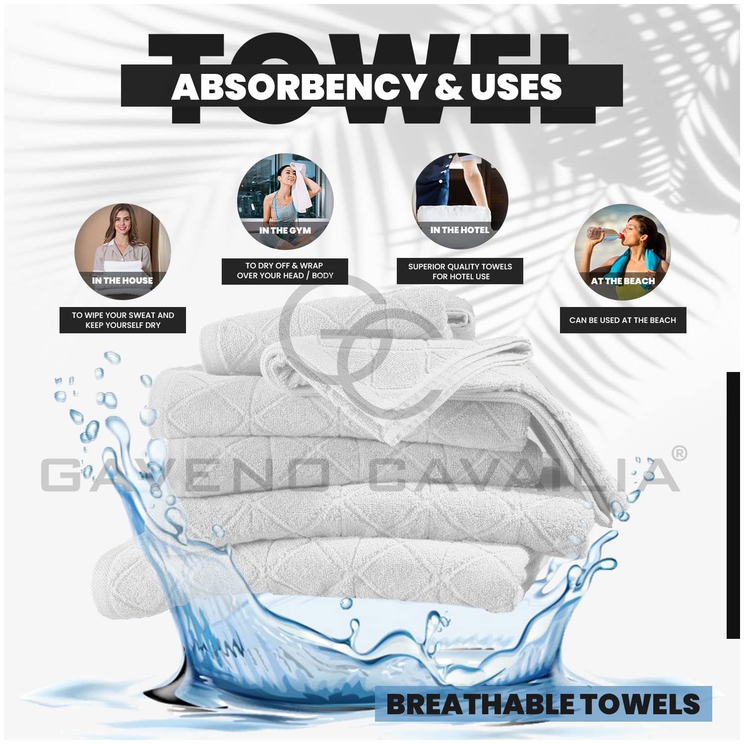 GC GAVENO CAVAILIA Luxury Egyptian Cotton 2 Pack Super Soft 600 GSM Geo Triangle Absorbent Bath Sheet, White, 90x140 Cm - Image 3