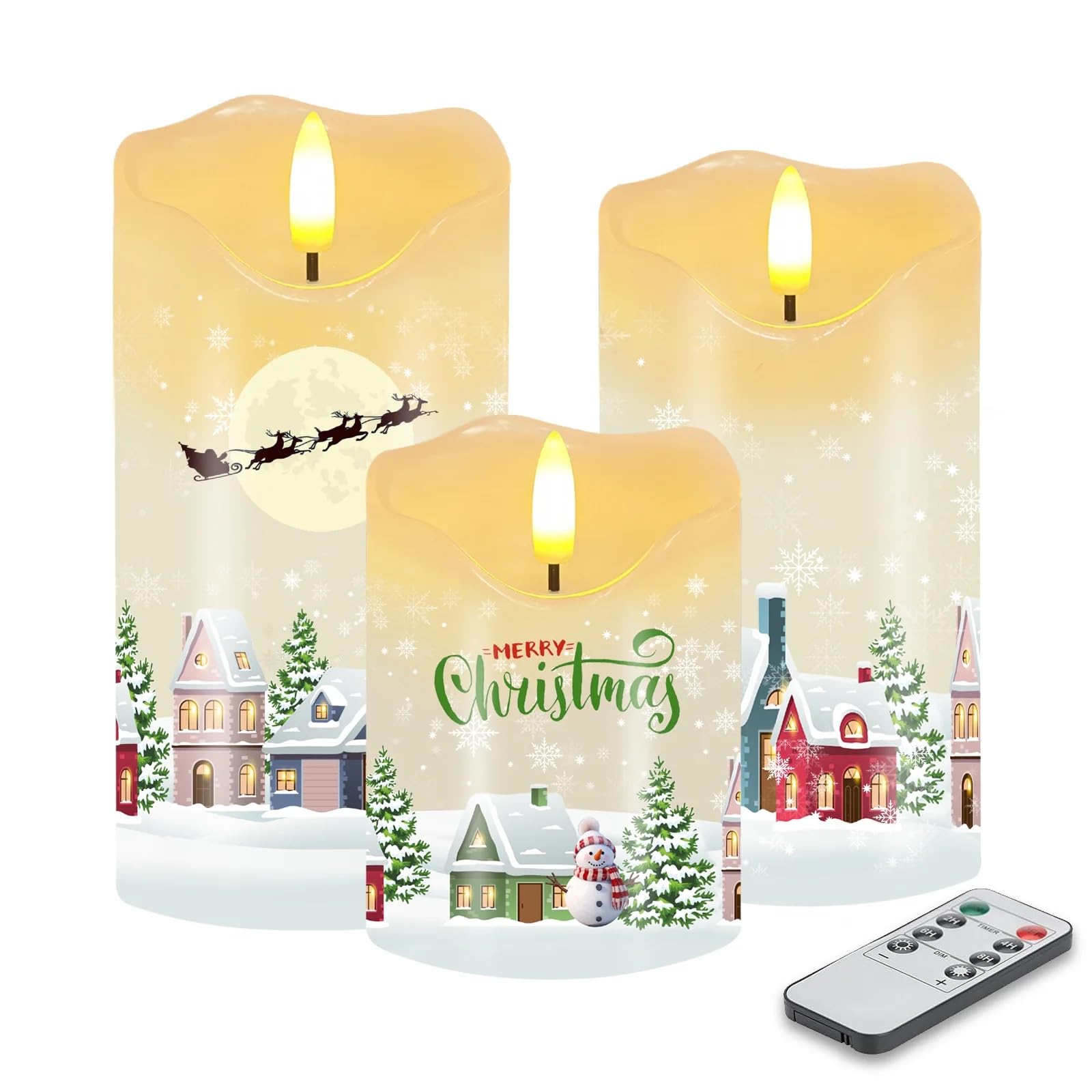 AVEKI Flickering Flameless Candles, Real Wax Battery Operated LED Candle with Remote Timer & Brightness Function, Set of 3 Pillar Candles Lights Decor for Festival Wedding Home (House)