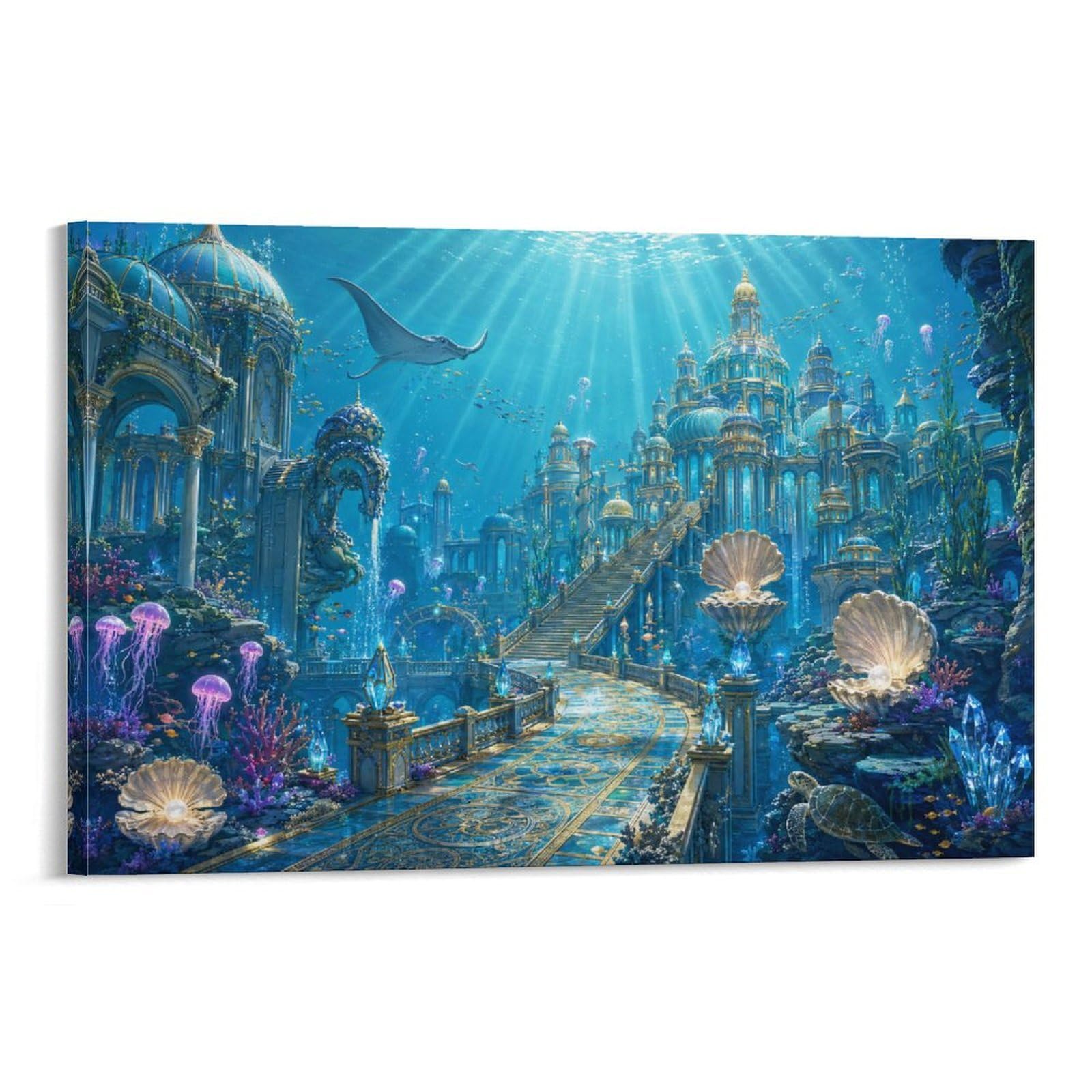 ASDFGHJKLZA Atlantis Underwater Kingdom Canvas Prints HD Wall Art Modern Aesthetic Poster Decor for Office, Home, Bedroom, Living Room Decorations, Gift 20x30inch(50x75cm)