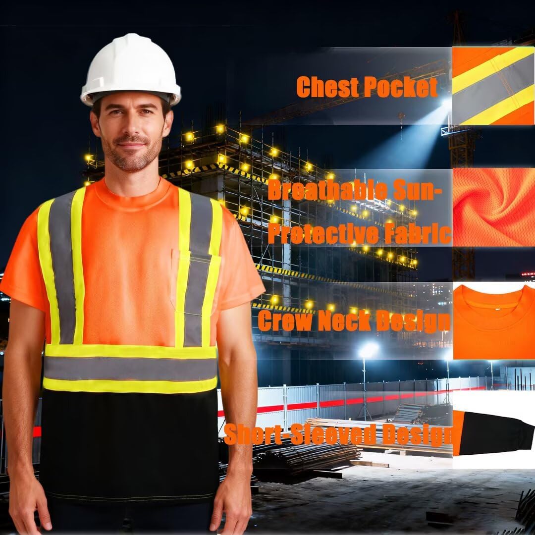 LeeHanTon Safety Shirt High Visibility Shirts Hi Vis Construction Work Short Shirt Reflective Strips Quick Dry T Shirt - Image 4