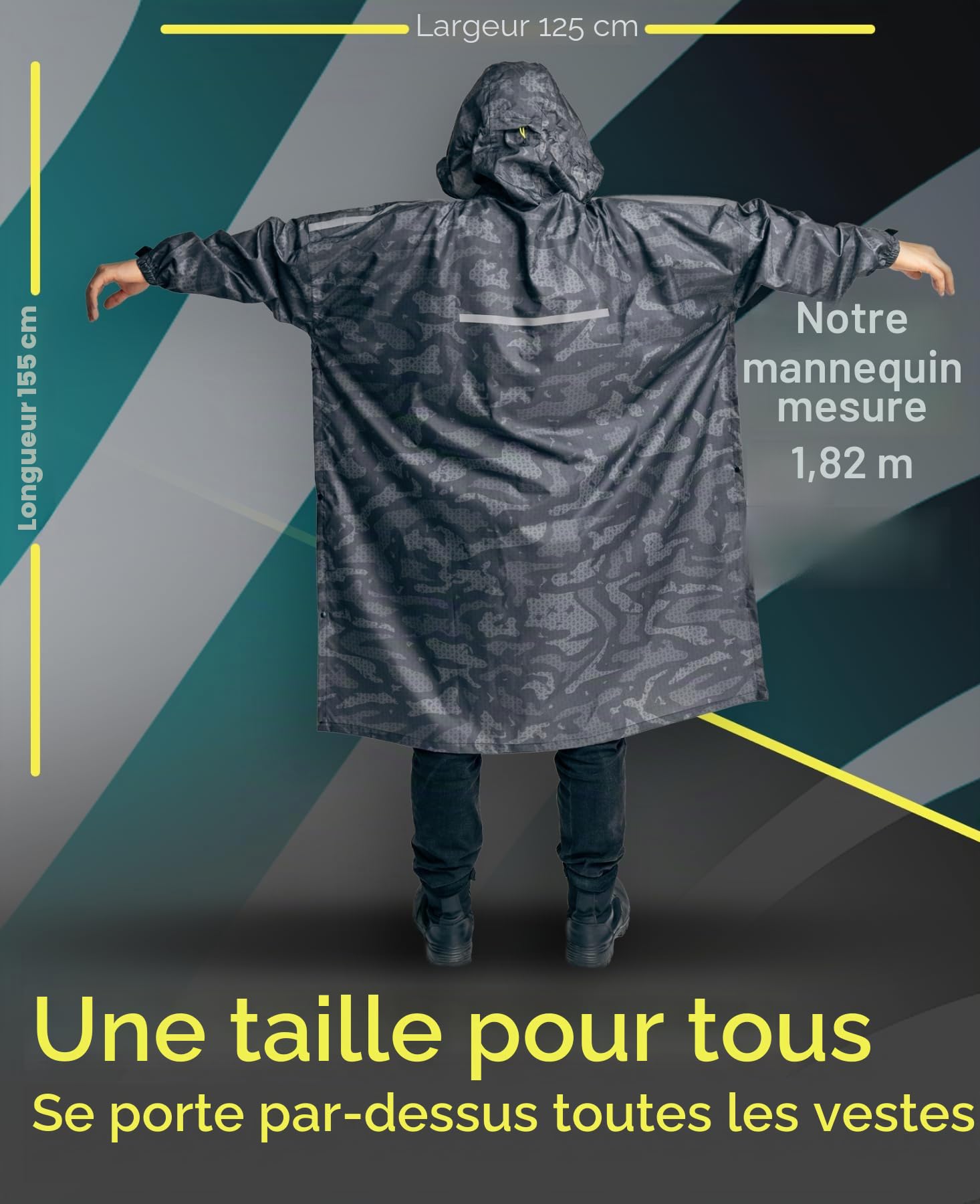 Jubi® Poncho de pluie homme, imperméable, polyester recyclé