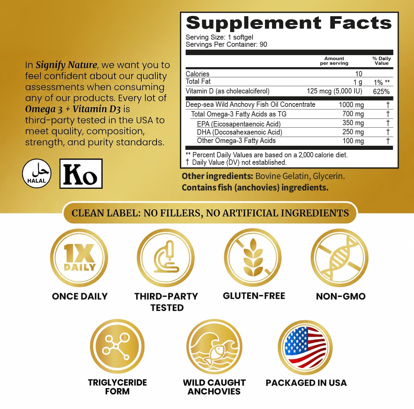 SIGNIFY NATURE Omega-3 + D3 Fish Oil 1000mg / Vitamin D3 5000IU 90 Softgels — Amazon image 2