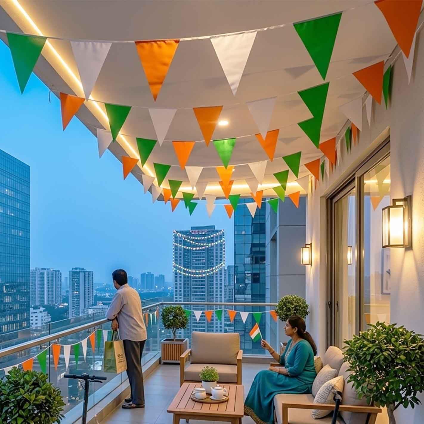 PEC Eco Friendly Fabric Bunting for Republic Day | Ready to Use | 12 Mtrs | Indoor & Outdoor | Glossy Cloth | Welded Edges | Handmade | Independence Day Decoration Items | Pennant Banner (12 Mtrs)-image-9