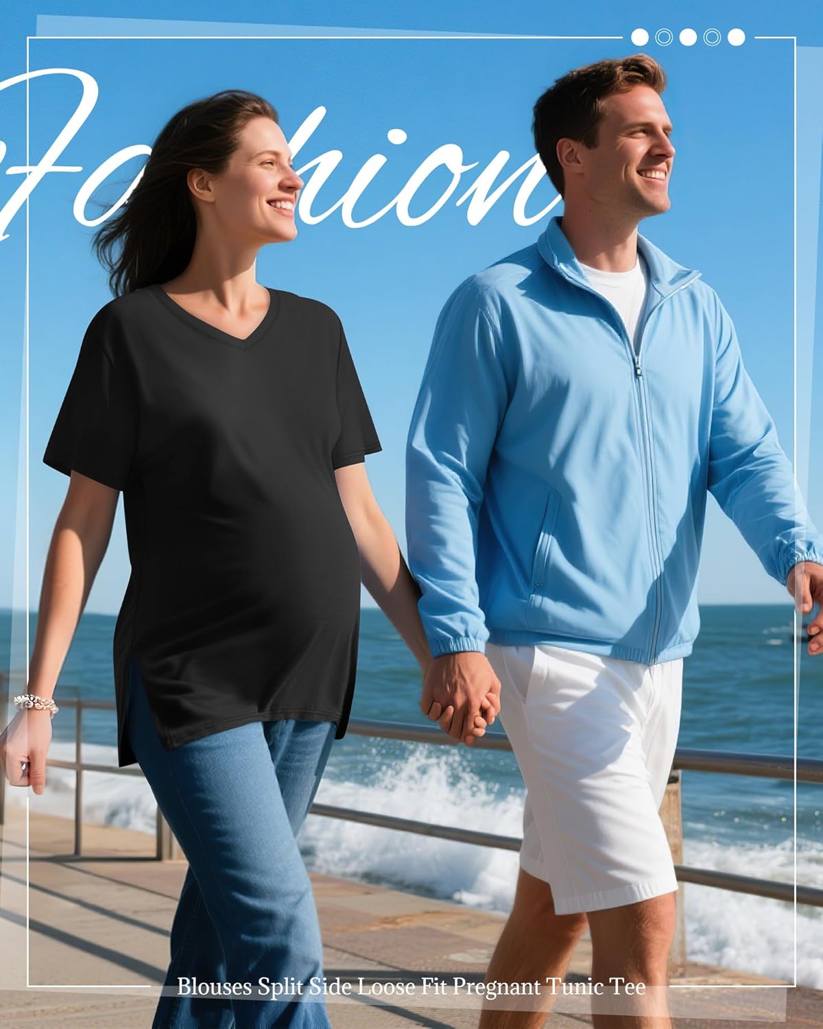 Huukeay 4 Pack Women's Maternity Shirts Loose Fit Summer T Shirts Pregnancy Tunic Tops Side Split Oversized Pregnant Clothes - Image 5