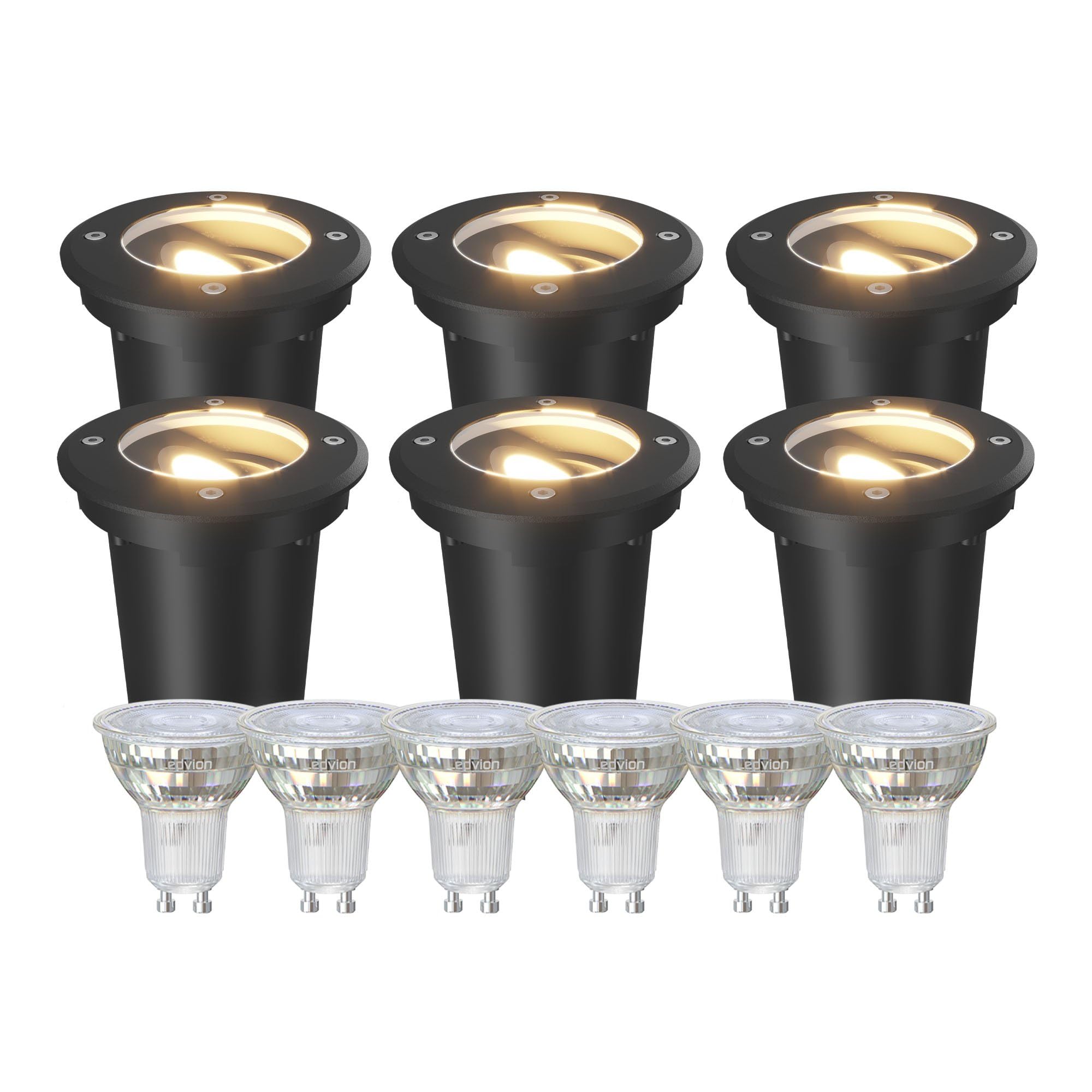 Ledvion - Set da 6 faretti LED incassati, 3W, 2700K, IP67, cavo 1m, orientabile, illuminazione esterna