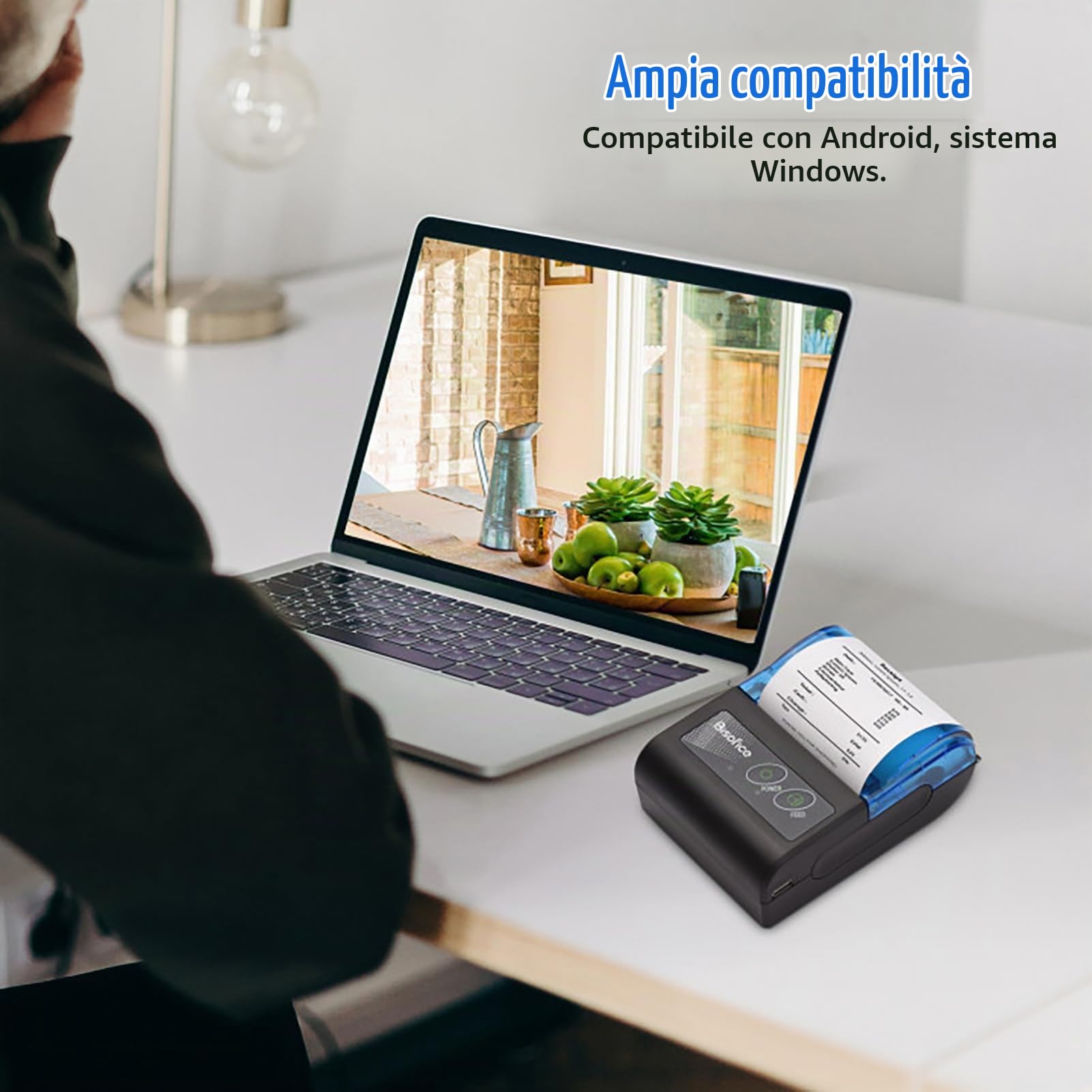 Stampante termica wireless compatta per 2 pollici Bluetooth USB per ricevute e fatture, carta per 58 mm, compatibile con iOS e Android, per ristoranti, negozi al dettaglio